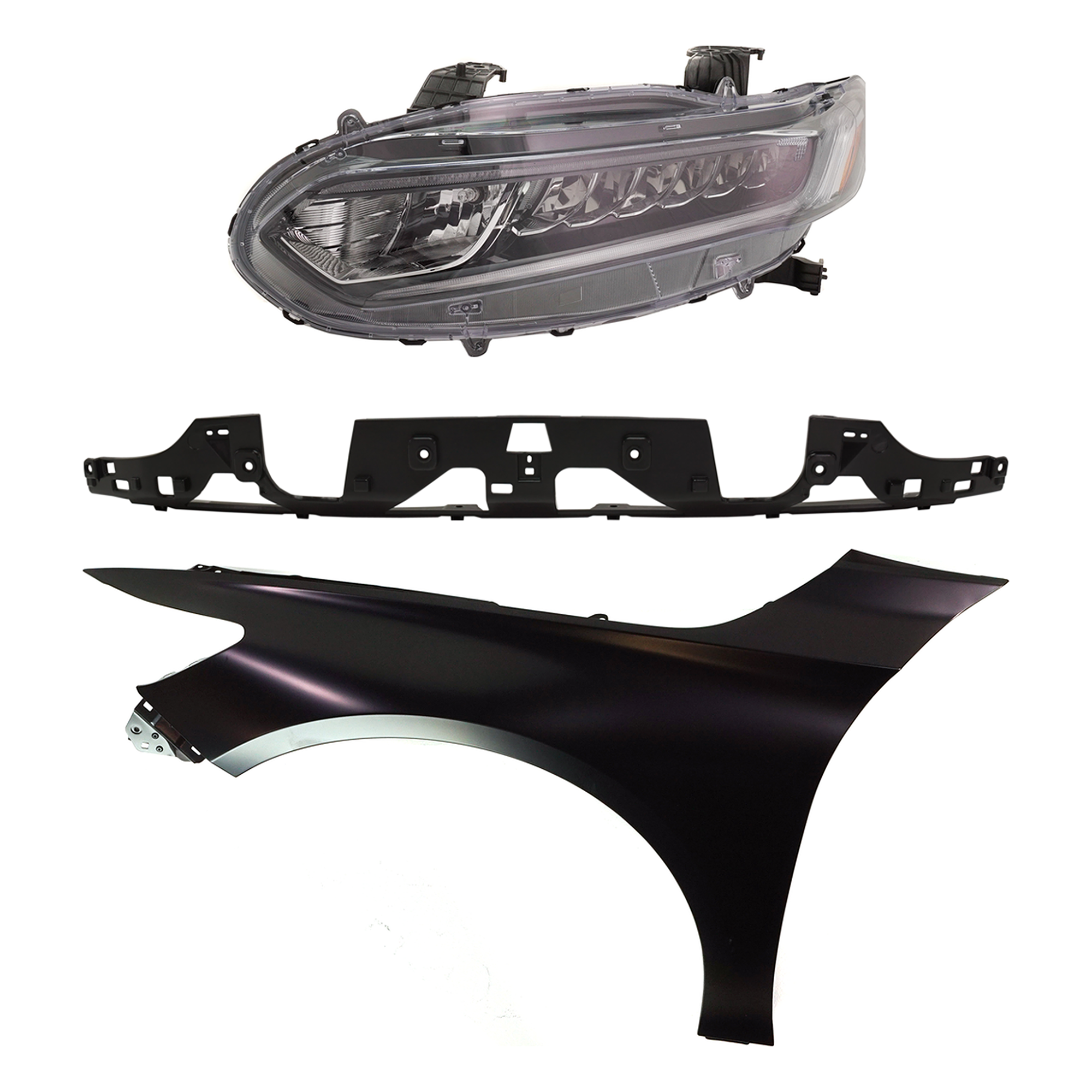 AM ACCORD 18-20 HEAD LAMP LH Assembly Halogen 3 pc Kit with Fender and Grille Assembly SKU KIT 030323-27602 Partslink HO2502187 HO1240196 HO1200238 OEM 33150TVAA01-60260TVAA00ZZ 7111