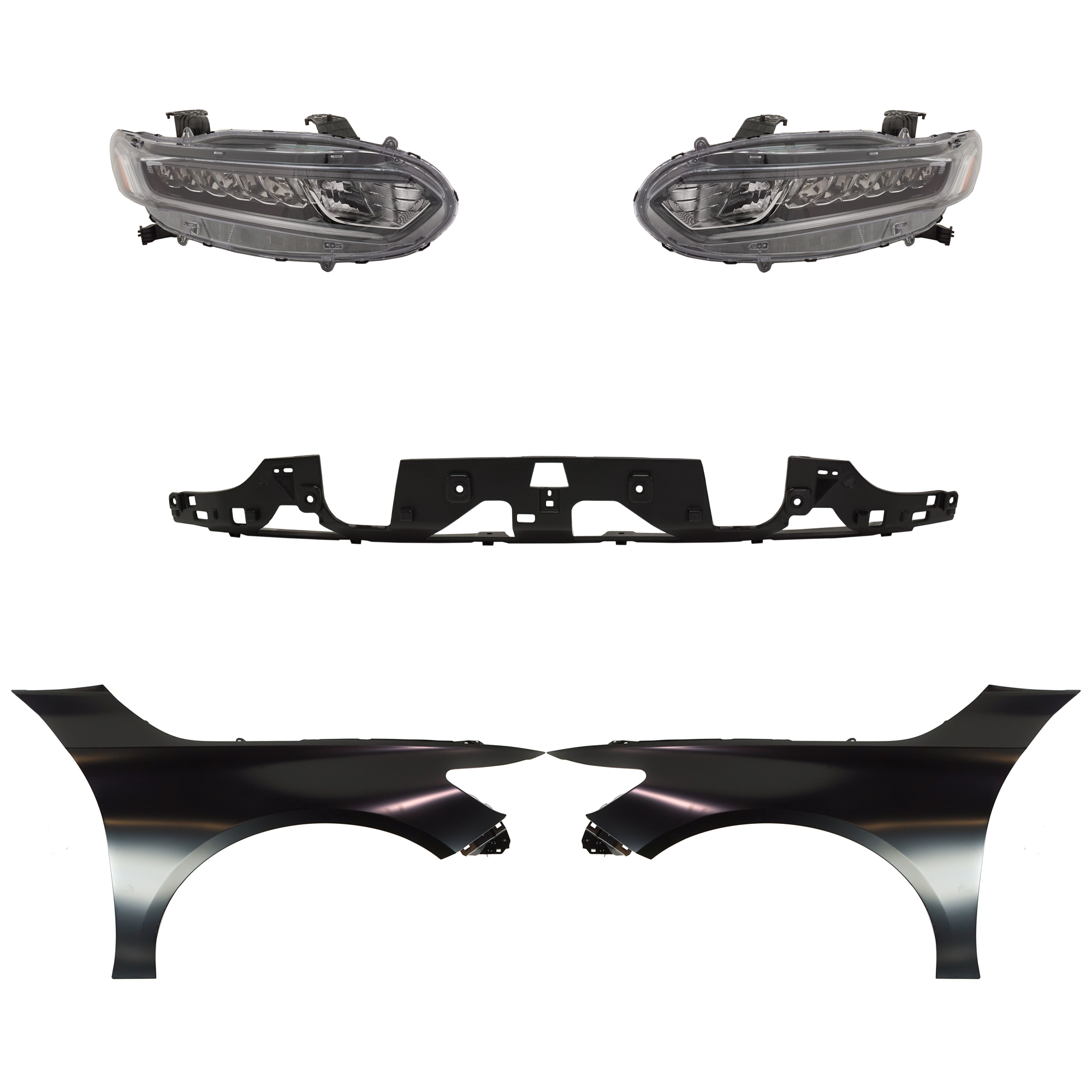 AM ACCORD 18-20 HEAD LAMP RH AND LH Halogen Assembly 5 pc Kit with Fenders and Grille Assembly SKU KIT 030323-276 Partslink HO2502187 HO2503187 HO1240196 HO1241196 HO1200238 OEM 33150TVAA01-33100TVAA01-60260T