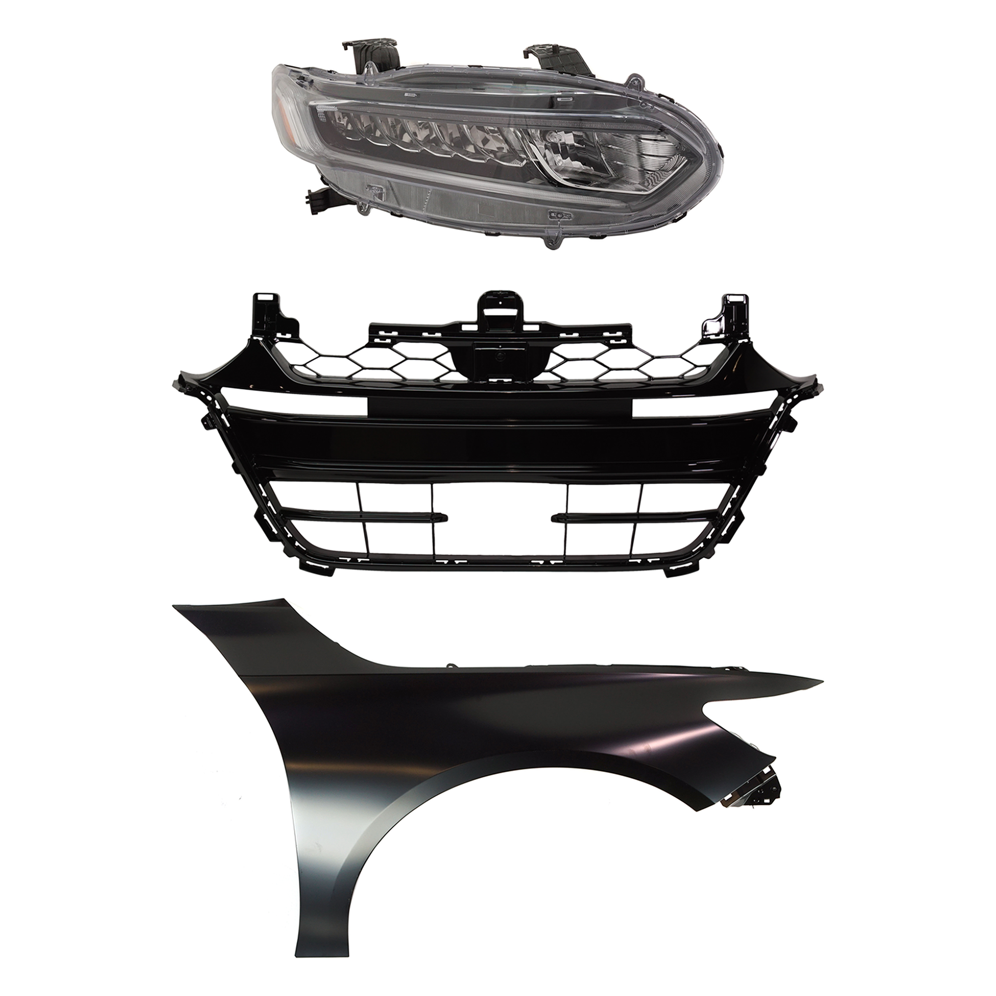 AM ACCORD 18-20 HEAD LAMP RH Assembly Halogen 3 pc Kit with Fender and Grille Assembly SKU KIT 030323-27701 Partslink HO2503187 HO1241196 HO1036130 OEM 33100TVAA01-60210TVAA00ZZ 7111