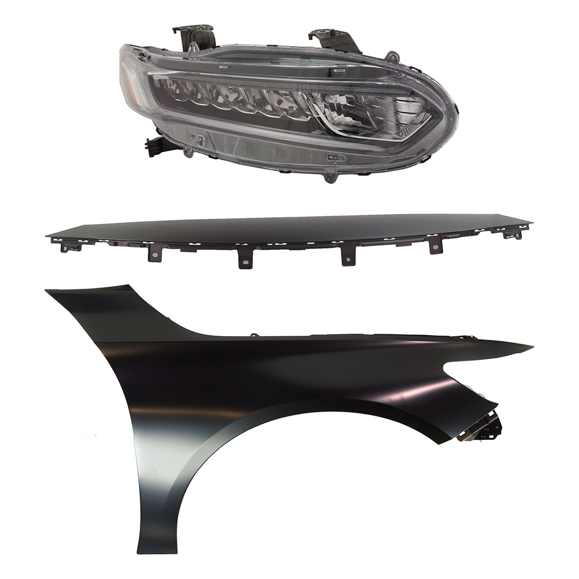 AM ACCORD 18-20 HEAD LAMP RH Assembly Halogen 3 pc Kit with Fender and Grille Assembly SKU KIT 030323-27801 Partslink HO2503187 HO1241196 HO1210155 OEM 33100TVAA01-60210TVAA00ZZ 7110