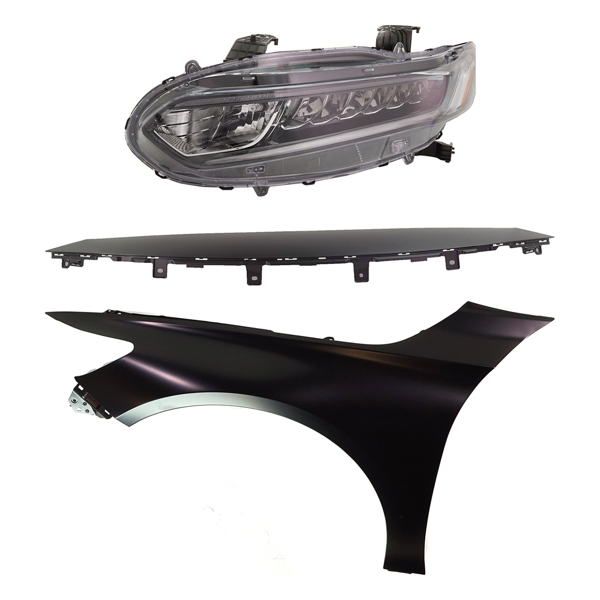 AM ACCORD 18-20 HEAD LAMP LH Assembly Halogen 3 pc Kit with Fender and Grille Assembly SKU KIT 030323-27802 Partslink HO2502187 HO1240196 HO1210155 OEM 33150TVAA01-60260TVAA00ZZ 7110