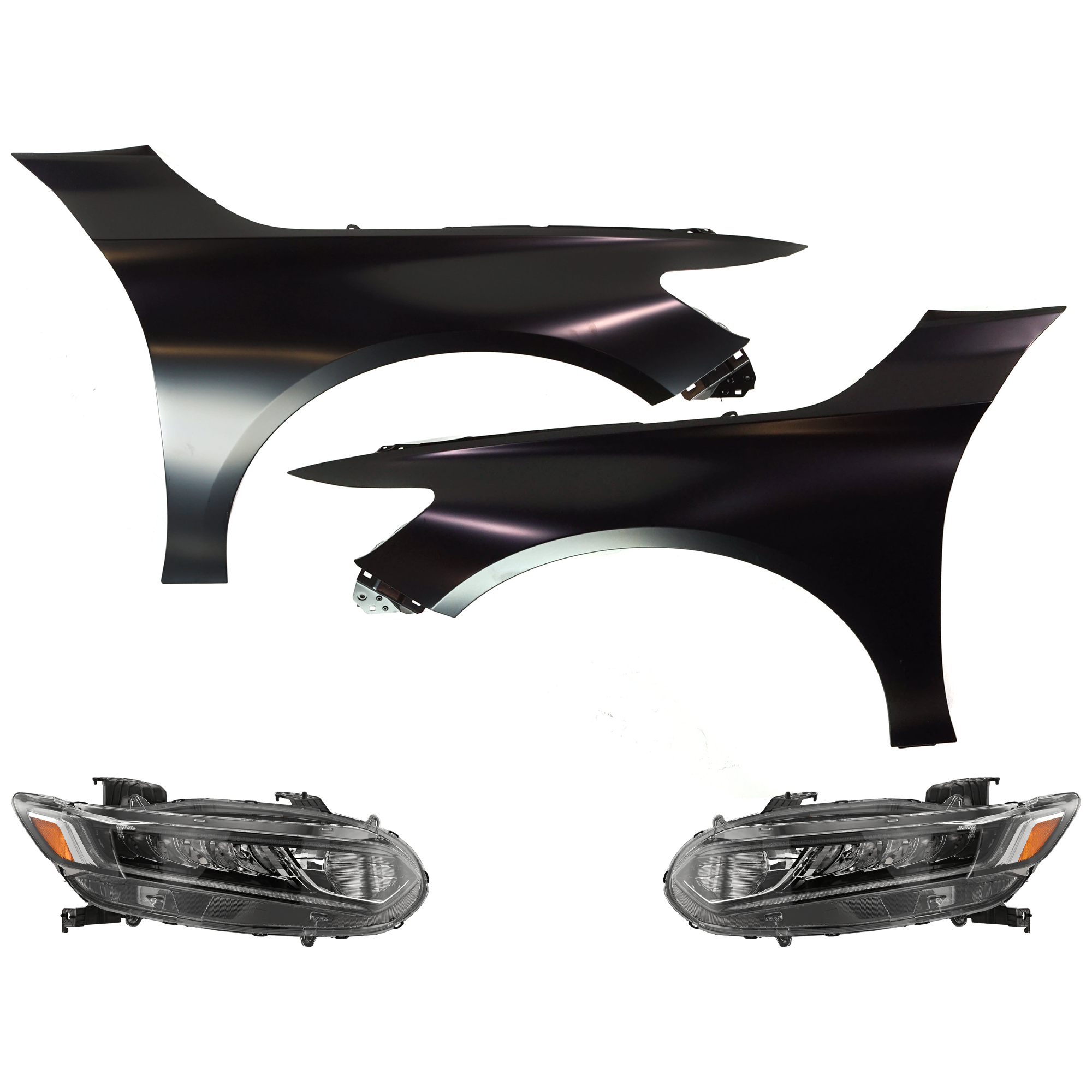 AM ACCORD 18-22 HEAD LAMP RH AND LH Assembly Halogen 4 pc Kit with Fenders SKU KIT 030323-27903 Partslink HO1240196C HO1241196C HO2502187C HO2503187C OEM 33100TVAA01-33150TVAA01-60210T