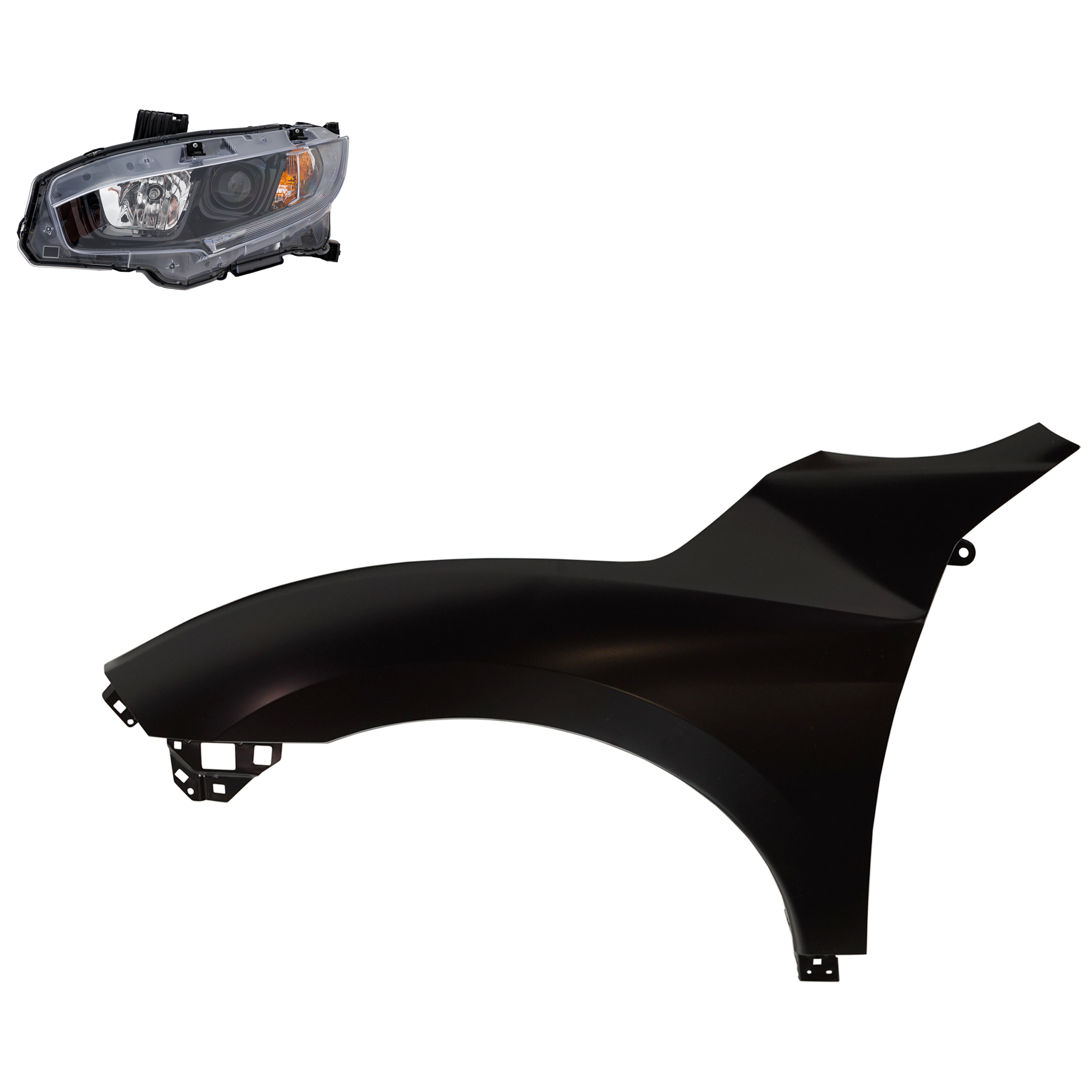 AM CIVIC 19-21 HEAD LAMP LH Assembly Halogen 2 pc Kit with Fender SKU KIT 030323-28105 Partslink HO2502192 HO1240200 OEM 33150TBAA31-60261TBAA50ZZ