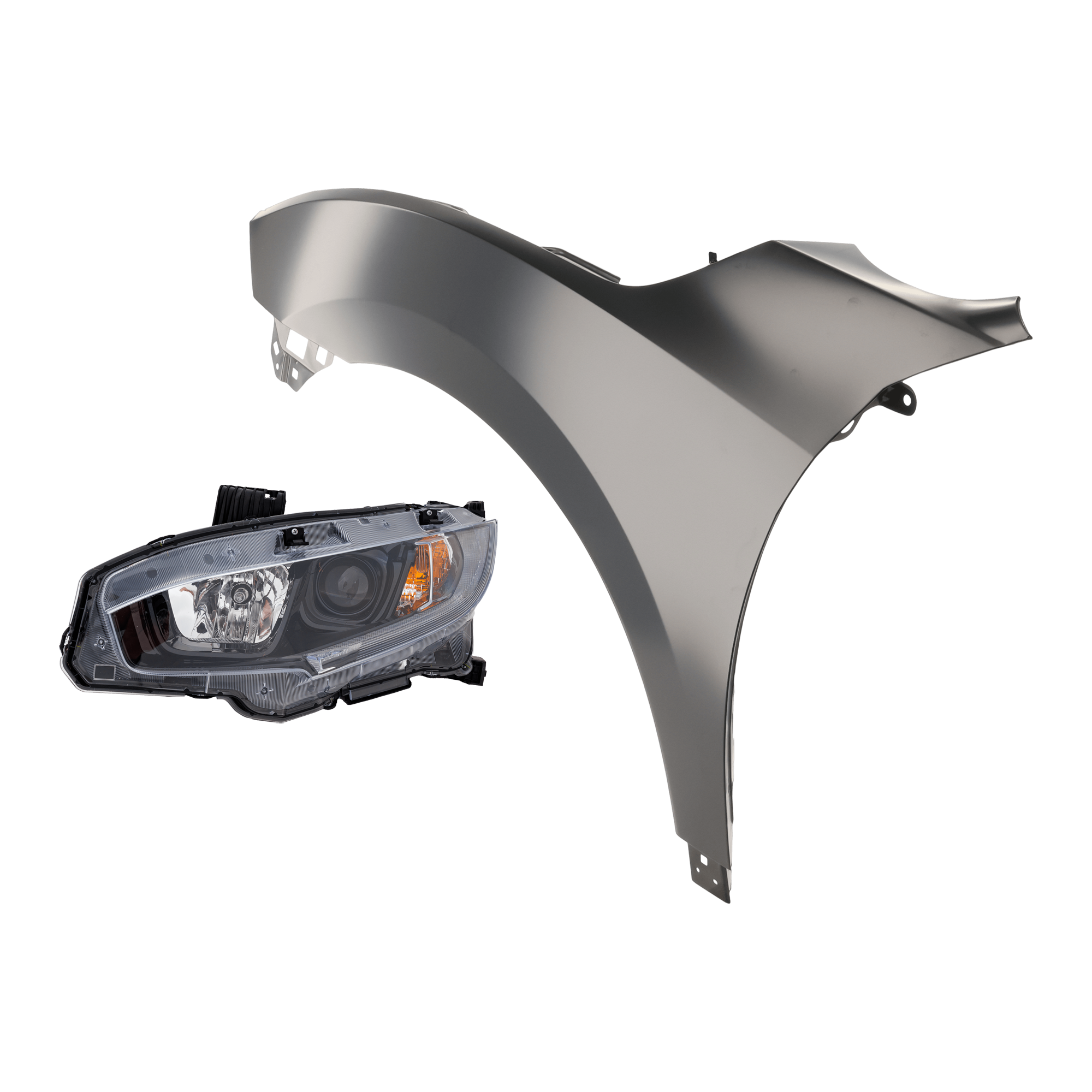 AM CIVIC 19-21 FRONT FENDER LH 2 pc Kit with Headlight SKU KIT 030323-28405 Partslink HO1240200C HO2502192C OEM 33150TBAA31-60261TBAA50ZZ