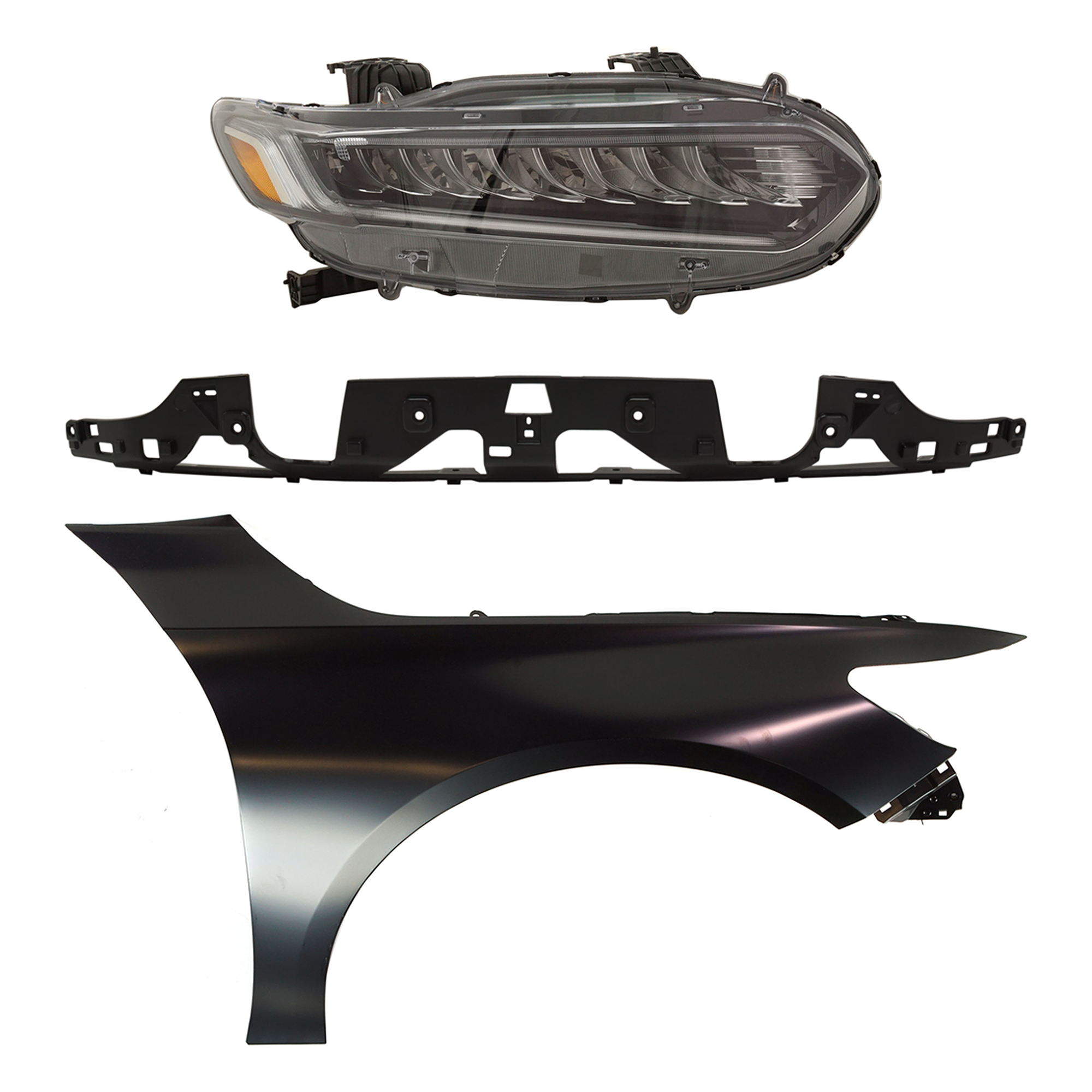 AM ACCORD 18-20 HEAD LAMP RH LED Assembly 3 pc Kit Touring Model with Fender and Grille Assembly SKU KIT 030323-28601 Partslink HO2503188 HO1241196 HO1200238 OEM 33100TVAA11-60210TVAA00ZZ 7111