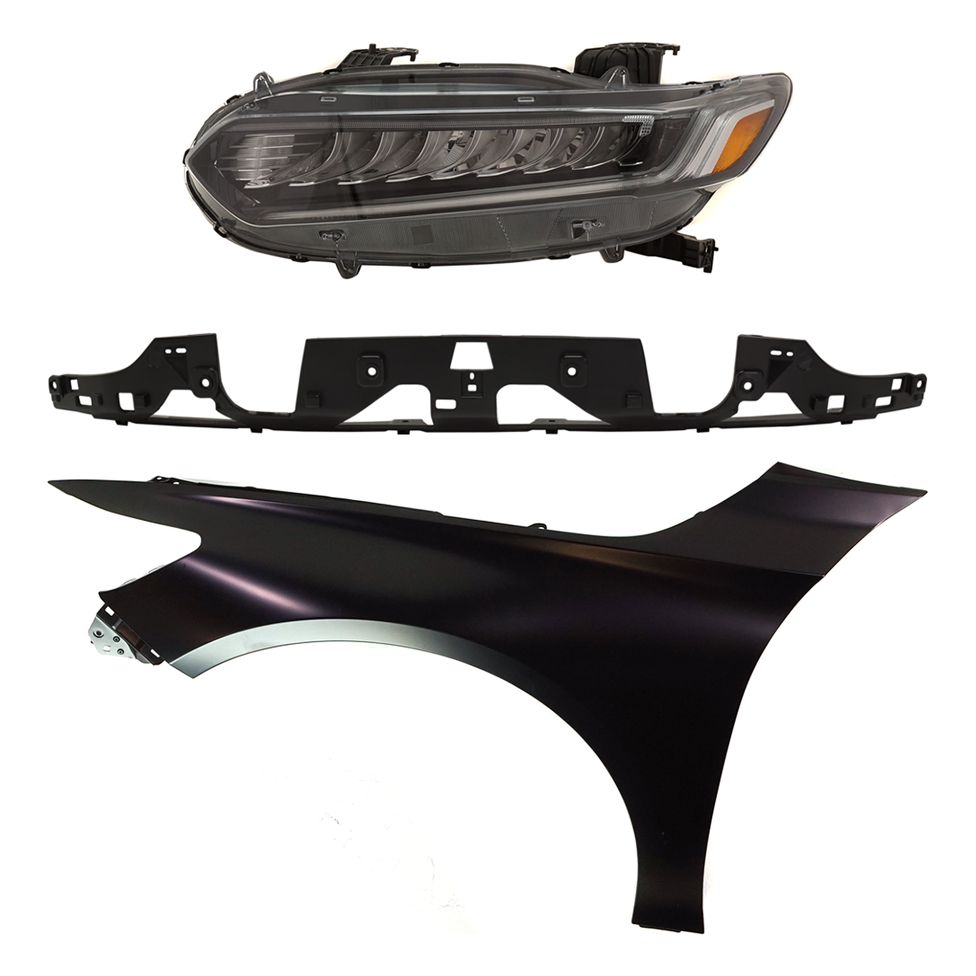 AM ACCORD 18-20 HEAD LAMP LH Assembly LED 3 pc Kit with Fender and Grille Assembly SKU KIT 030323-28602 Partslink HO2502188 HO1240196 HO1200238 OEM 33150TVAA11-60260TVAA00ZZ 7111