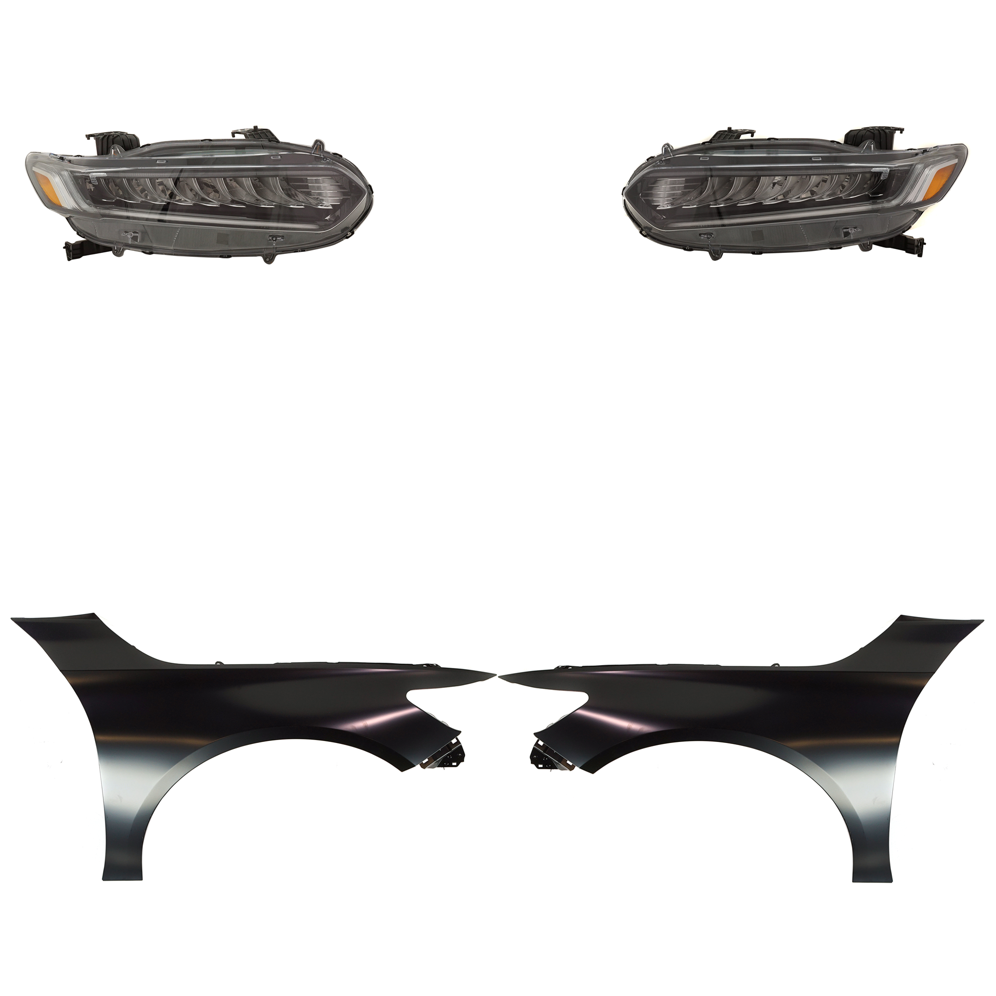 AM ACCORD 18-20 HEAD LAMP RH AND LH Assembly LED 4 pc Kit with Fenders SKU KIT 030323-28603 Partslink HO2502188 HO2503188 HO1240196 HO1241196 OEM 33100TVAA11-33150TVAA11-60260T