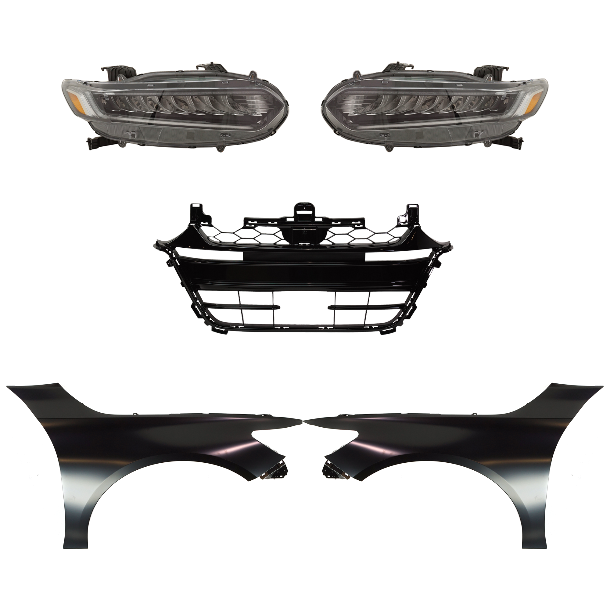 AM ACCORD 18-20 HEAD LAMP RH AND LH LED Assembly 5 pc Kit Touring Model with Fenders and Grille Assembly SKU KIT 030323-287 Partslink HO2502188 HO2503188 HO1240196 HO1241196 HO1036130 OEM 33100TVAA11-33150TVAA11-60260T