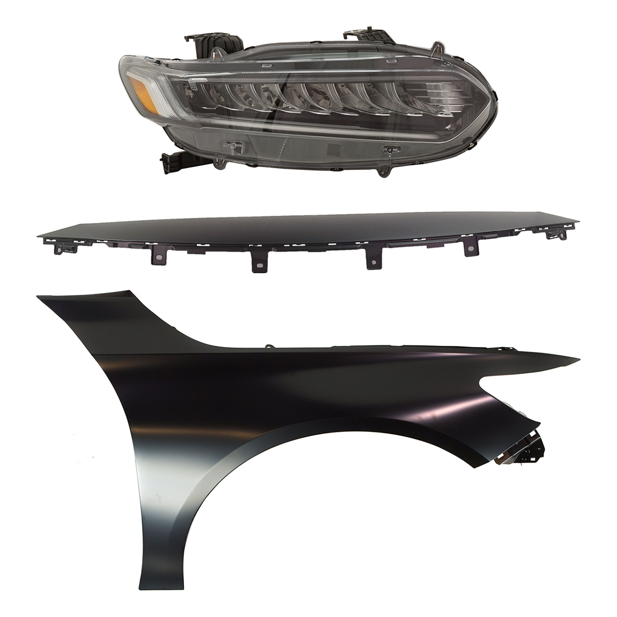 AM ACCORD 18-20 HEAD LAMP RH Assembly LED 3 pc Kit with Fender and Grille Assembly SKU KIT 030323-28801 Partslink HO2503188 HO1241196 HO1210155 OEM 33100TVAA11-60210TVAA00ZZ 7110