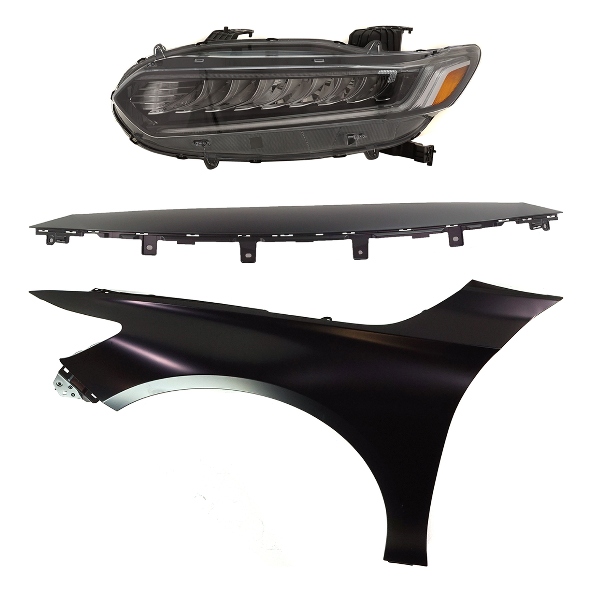 AM ACCORD 18-20 HEAD LAMP LH Assembly LED 3 pc Kit with Fender and Grille Assembly SKU KIT 030323-28802 Partslink HO2502188 HO1240196 HO1210155 OEM 33150TVAA11-60260TVAA00ZZ 7110