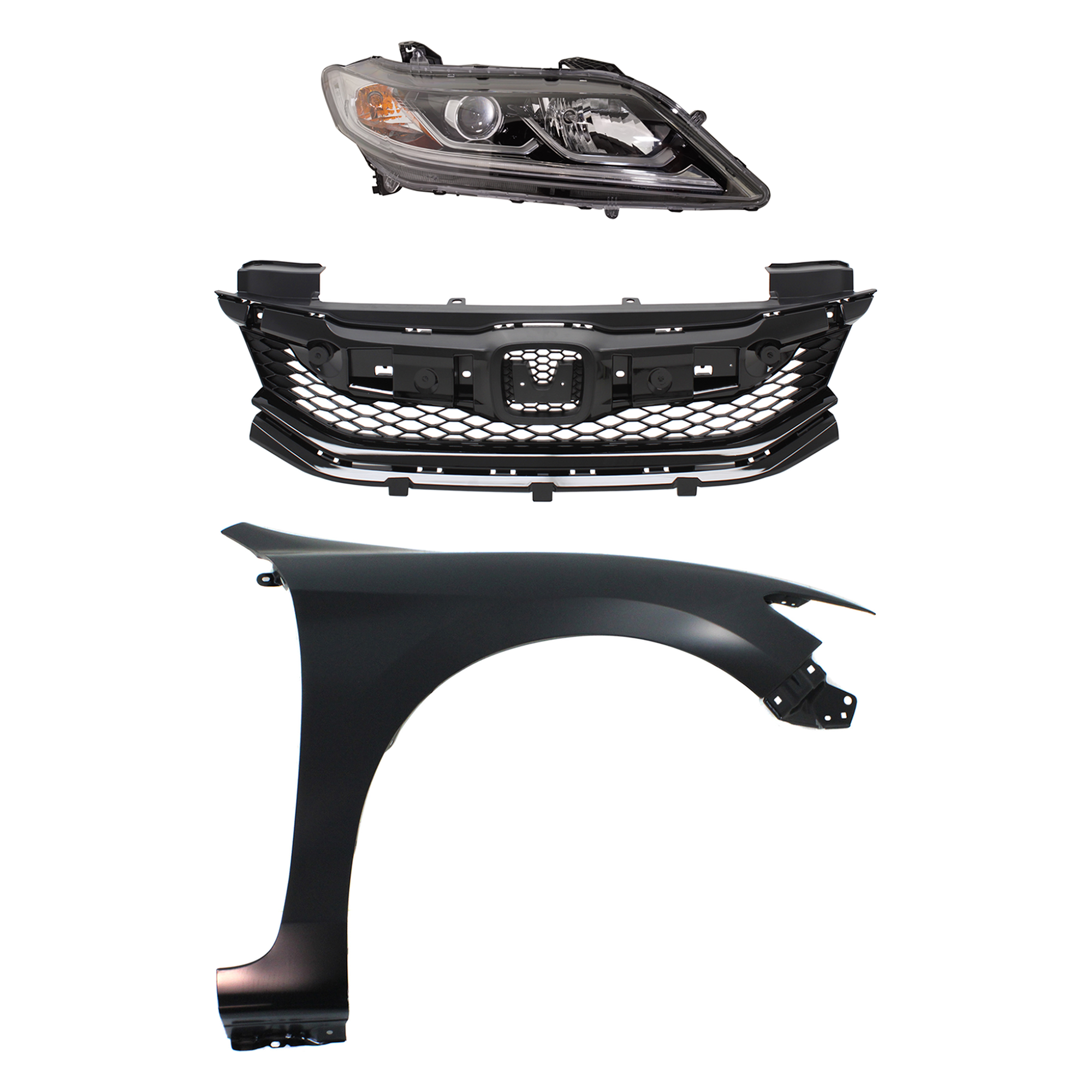 AM ACCORD 16-17 HEAD LAMP RH Assembly Halogen 3 pc Kit with Fender and Grille Assembly SKU KIT 030323-29101 Partslink HO2503181 HO1241186 HO1200230 OEM 33100T3LA31-60211T3LA90ZZ 7112