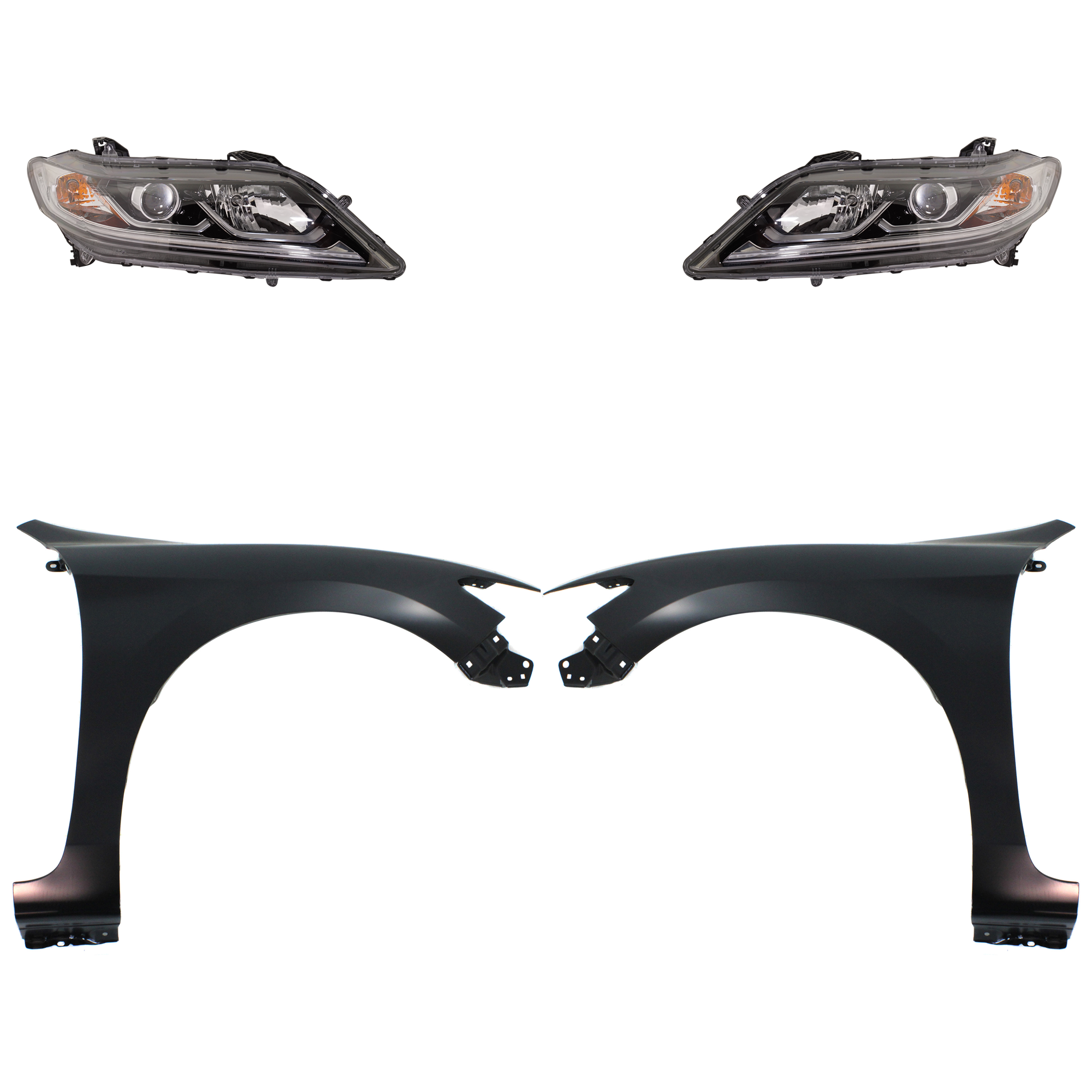 AM ACCORD 16-17 HEAD LAMP RH AND LH Assembly Halogen 4 pc Kit with Fenders SKU KIT 030323-29103 Partslink HO2503181 HO2502181 HO1240186 HO1241186 OEM 33100T3LA31-33150T3LA31-60261T