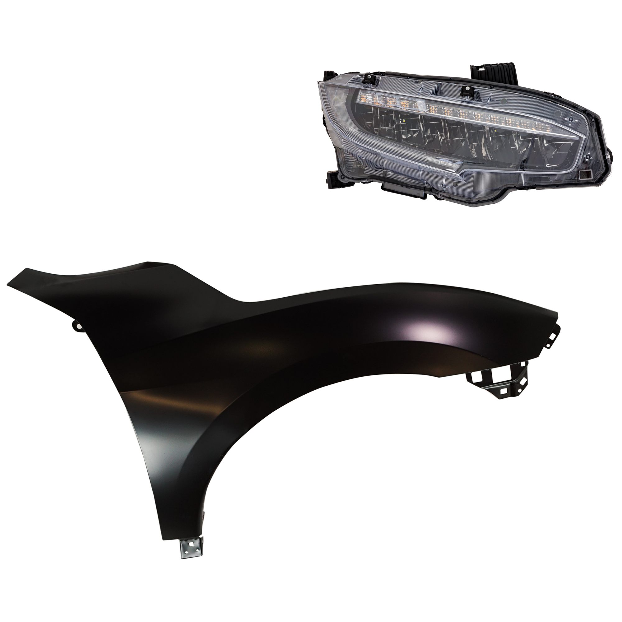 AM CIVIC 19-19 HEAD LAMP RH Assembly LED 2 pc Kit with Fender SKU KIT 030323-29704 Partslink HO2503195 HO1241200 OEM 33100TBAA22-06331TBA305-60211T