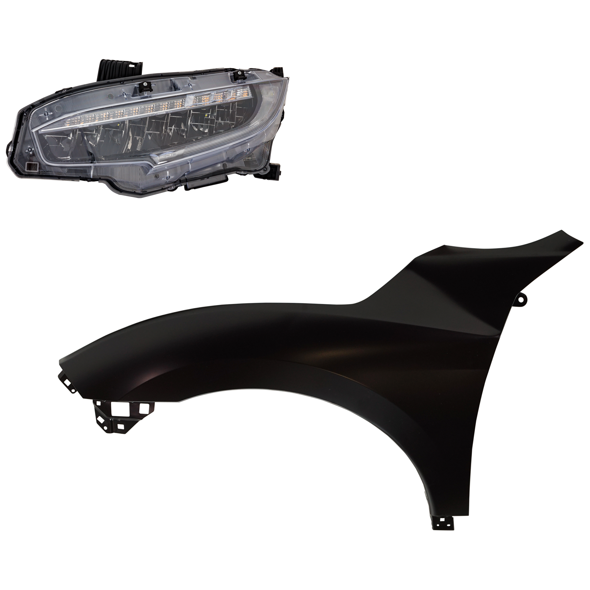 AM CIVIC 19-19 HEAD LAMP LH Assembly LED 2 pc Kit with Fender SKU KIT 030323-29705 Partslink HO2502195 HO1240200 OEM 33150TBAA22-06336TBA305-60261T