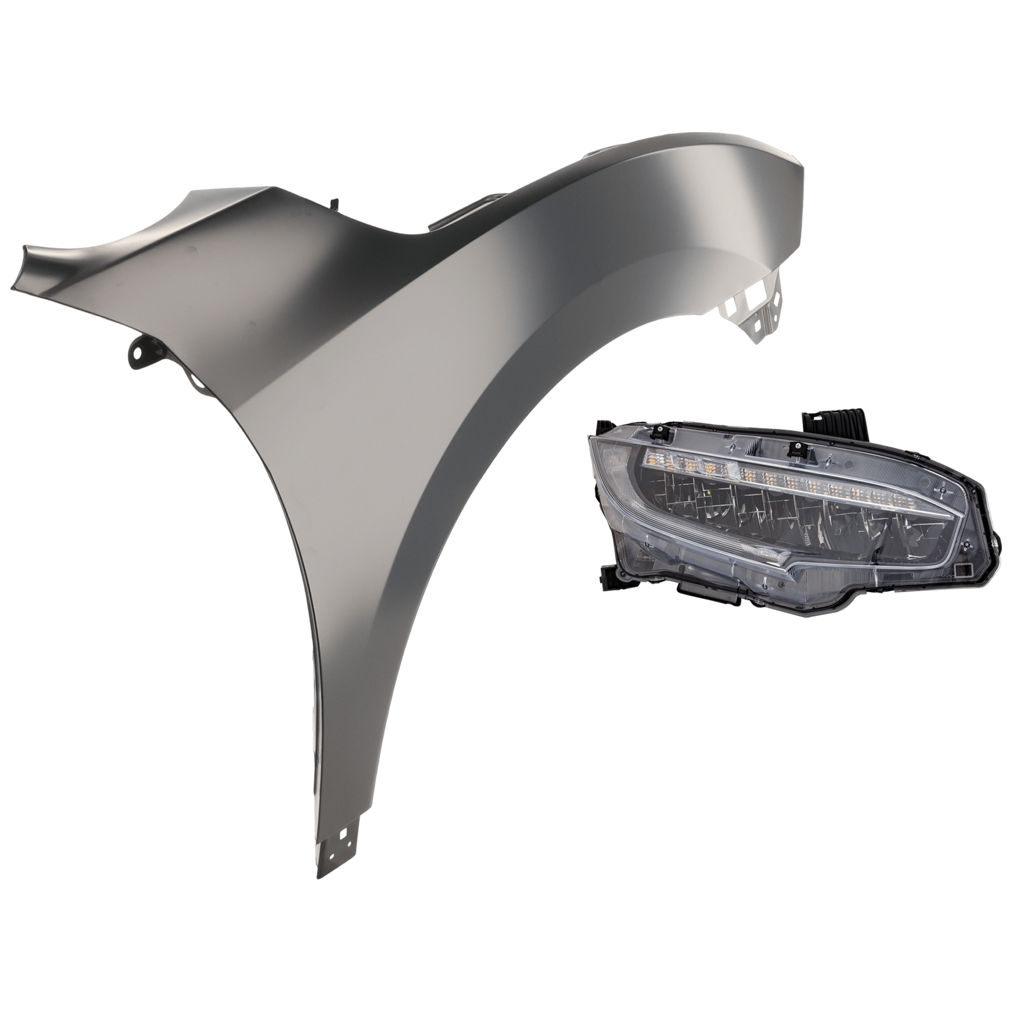 AM CIVIC 19-21 FRONT FENDER RH 2 pc Kit with Headlight SKU KIT 030323-29804 Partslink HO1241200C HO2503195C OEM 33100TBAA22-06331TBA305-60211T