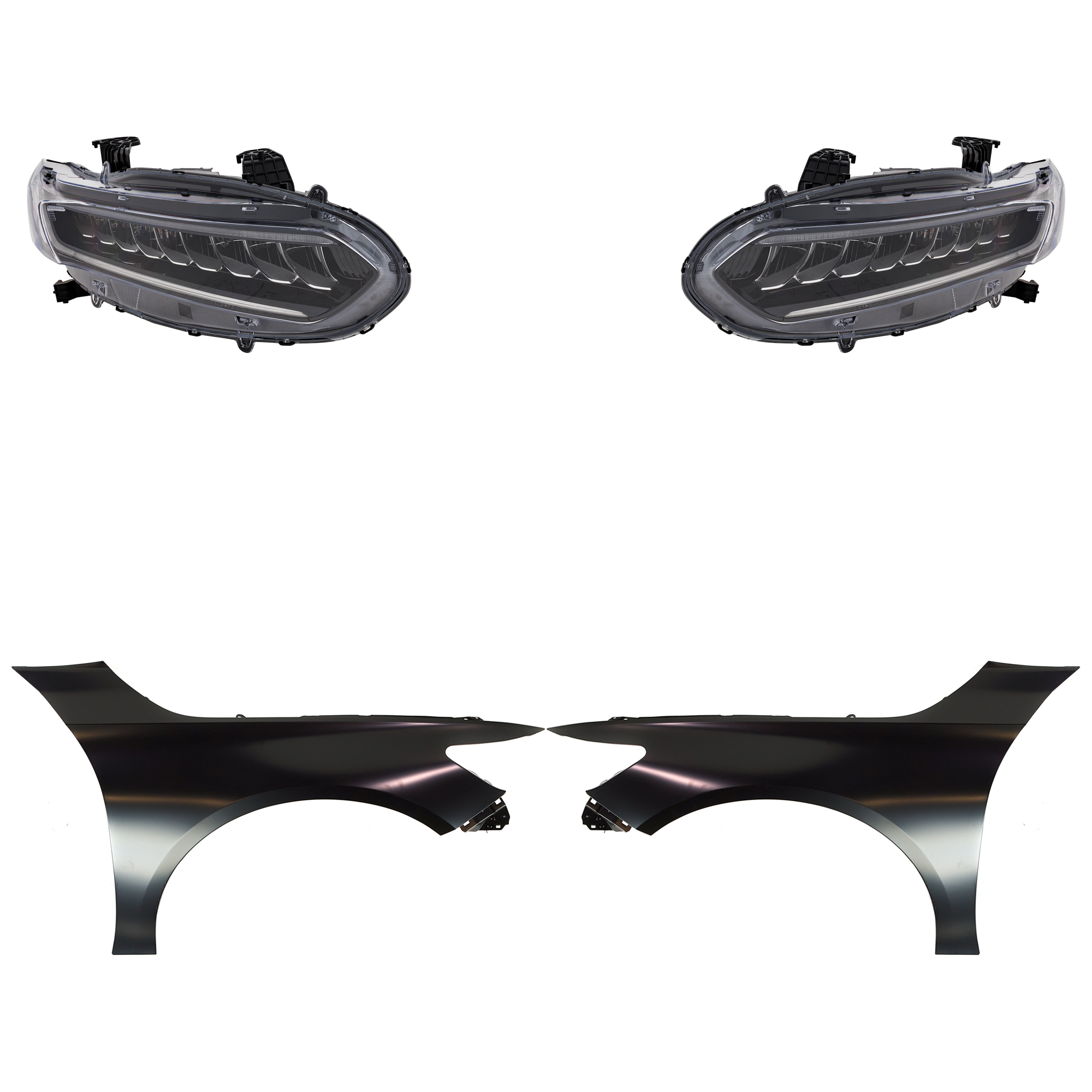 AM ACCORD 21-21 HEAD LAMP RH AND LH Assembly LED 4 pc Kit with Fenders SKU KIT 030323-30303 Partslink HO2503202 HO2502202 HO1240196 HO1241196 OEM 33150TVAA41-33100TVAA41-33100T