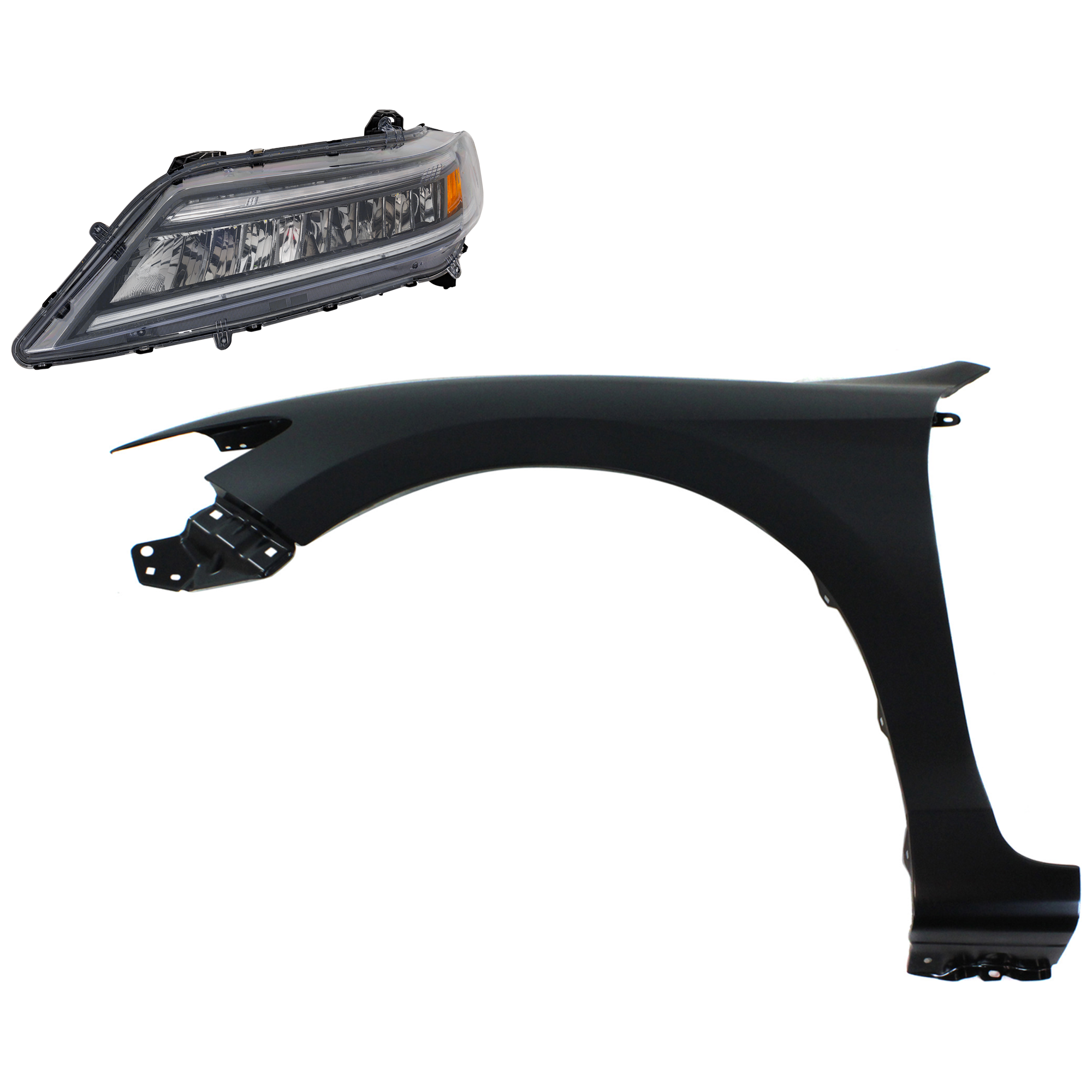 AM ACCORD 16-17 HEAD LAMP LH LED Assembly 2 pc Kit with Fender SKU KIT 030323-30605 Partslink HO2502184 HO1240186 OEM 33150T3LA52-60261T3LA90ZZ