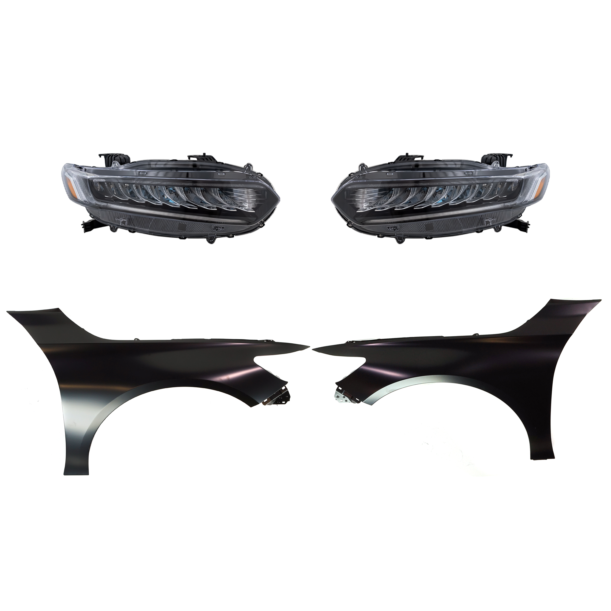 AM ACCORD 18-20 FRONT FENDER RH AND LH Primed 4 pc Kit with Headlights SKU KIT 030323-31503 Partslink HO1240196C HO1241196C HO2502194C HO2503194C OEM 33100TVAA61-33150TVAA61-60210T