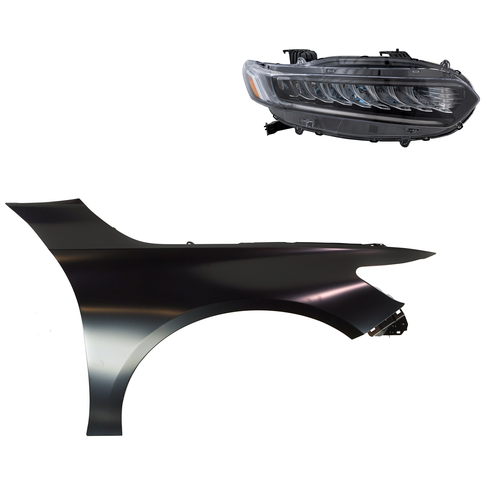 AM ACCORD 18-20 FRONT FENDER RH Primed 2 pc Kit with Headlight SKU KIT 030323-31504 Partslink HO1241196C HO2503194C OEM 33100TVAA61-60210TVAA00ZZ