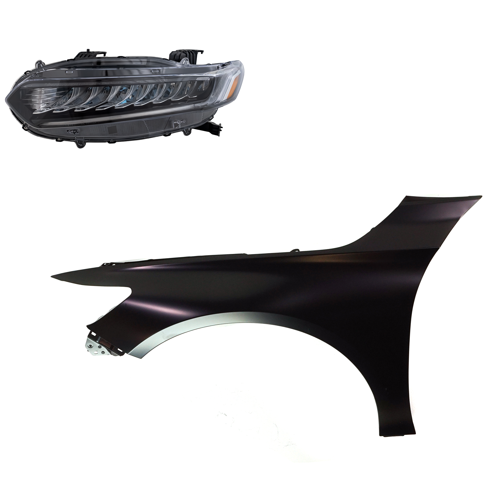 AM ACCORD 18-20 FRONT FENDER LH Primed 2 pc Kit with Headlight SKU KIT 030323-31505 Partslink HO1240196C HO2502194C OEM 33150TVAA61-60260TVAA00ZZ