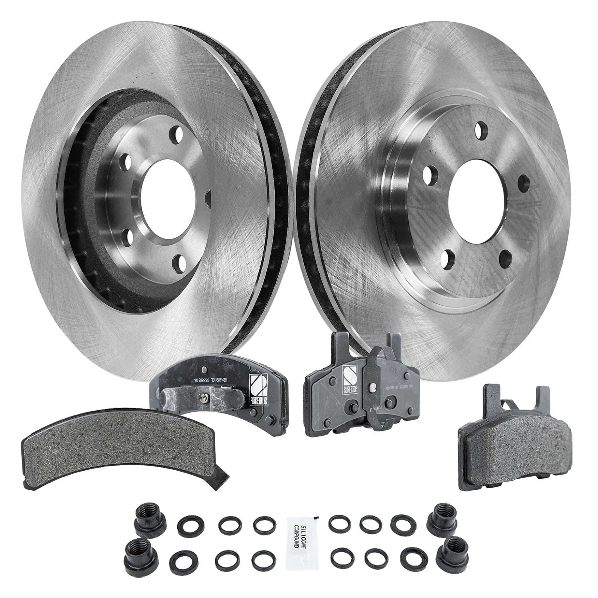 AM DEVILLE 97-99 FRONT BRAKE DISC AND PAD KIT 4 pc kit SKU KIT 030323-323 OEM 18021015-12321430-12321448-180