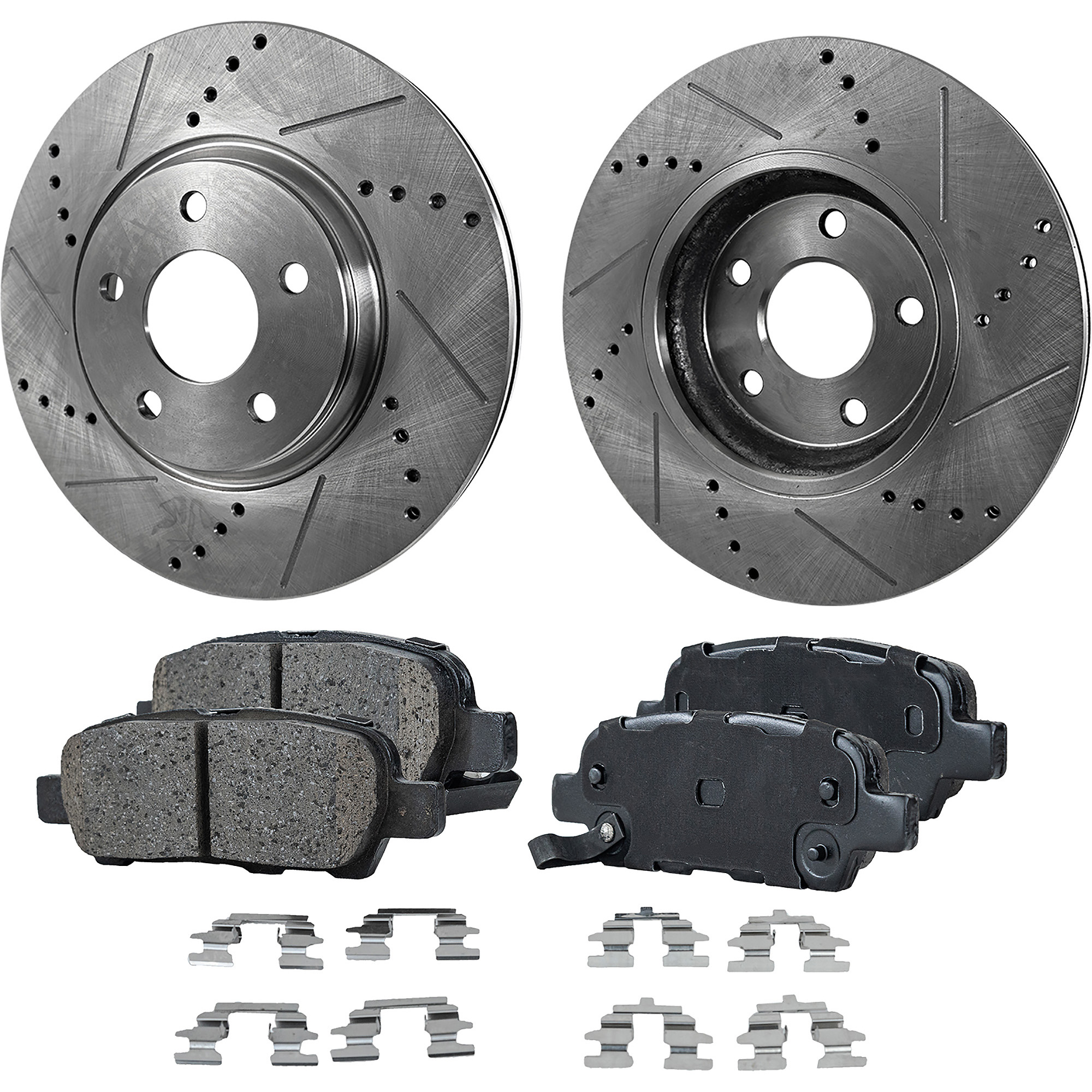 AM 350Z M35-06-09 REAR BRAKE DISC AND PAD KIT 2 Wheel Set Cross drilled and Slotted SKU KIT 030323-342 OEM 31387-31530-44624-44676-083306