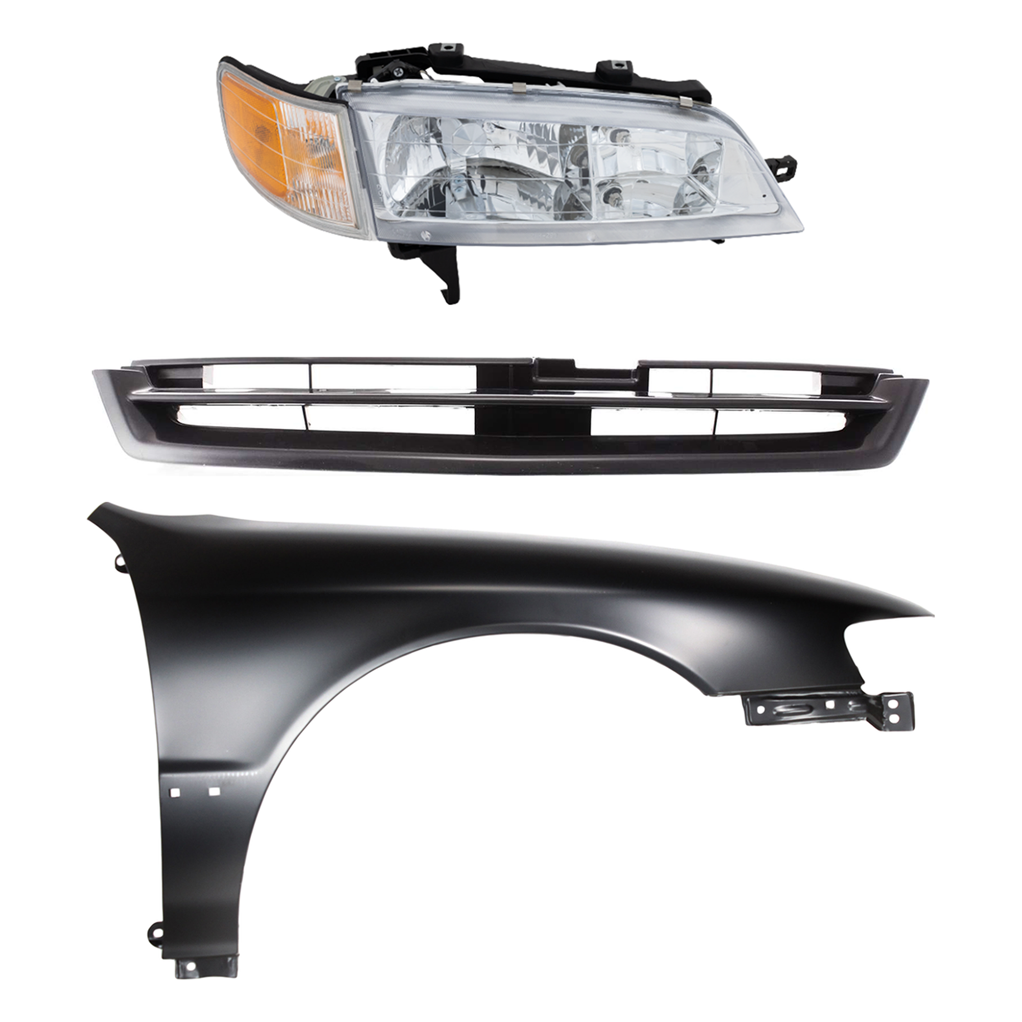AM ACCORD 94-97 HEAD LAMP RH Assembly Halogen 3 pc Kit with Fender and Grille SKU KIT 030323-6901 Partslink HO2503106 HO1241122 HO1200141 OEM 33100SV4A02-60211SV4508ZZ Perf