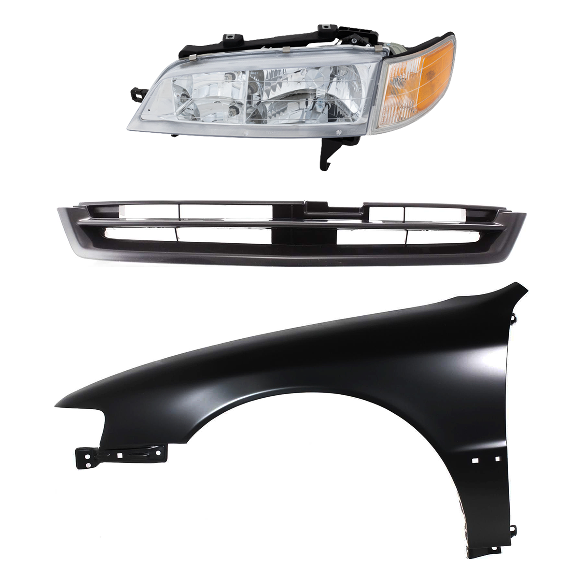 AM ACCORD 94-97 HEAD LAMP LH Assembly Halogen 3 pc Kit with Fender and Grille SKU KIT 030323-6902 Partslink HO2502106 HO1240122 HO1200141 OEM 33150SV4A02-60261SV4508ZZ Perf