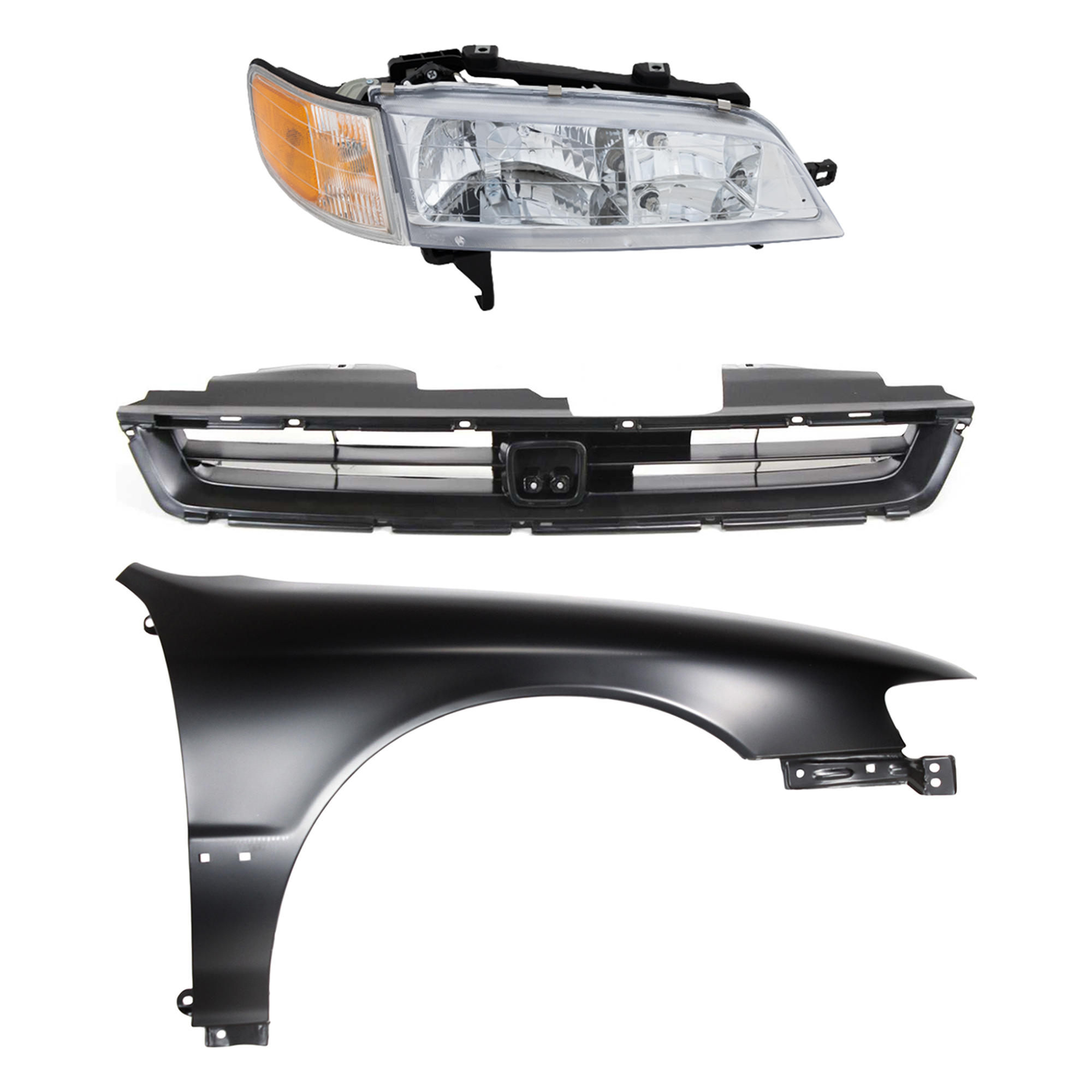 AM ACCORD 96-97 HEAD LAMP RH Assembly Halogen 3 pc Kit with Fender and Grille Assembly SKU KIT 030323-7001 Partslink HO2503106 HO1241122 HO1200135 OEM 33100SV4A02-60211SV4508ZZ 7510