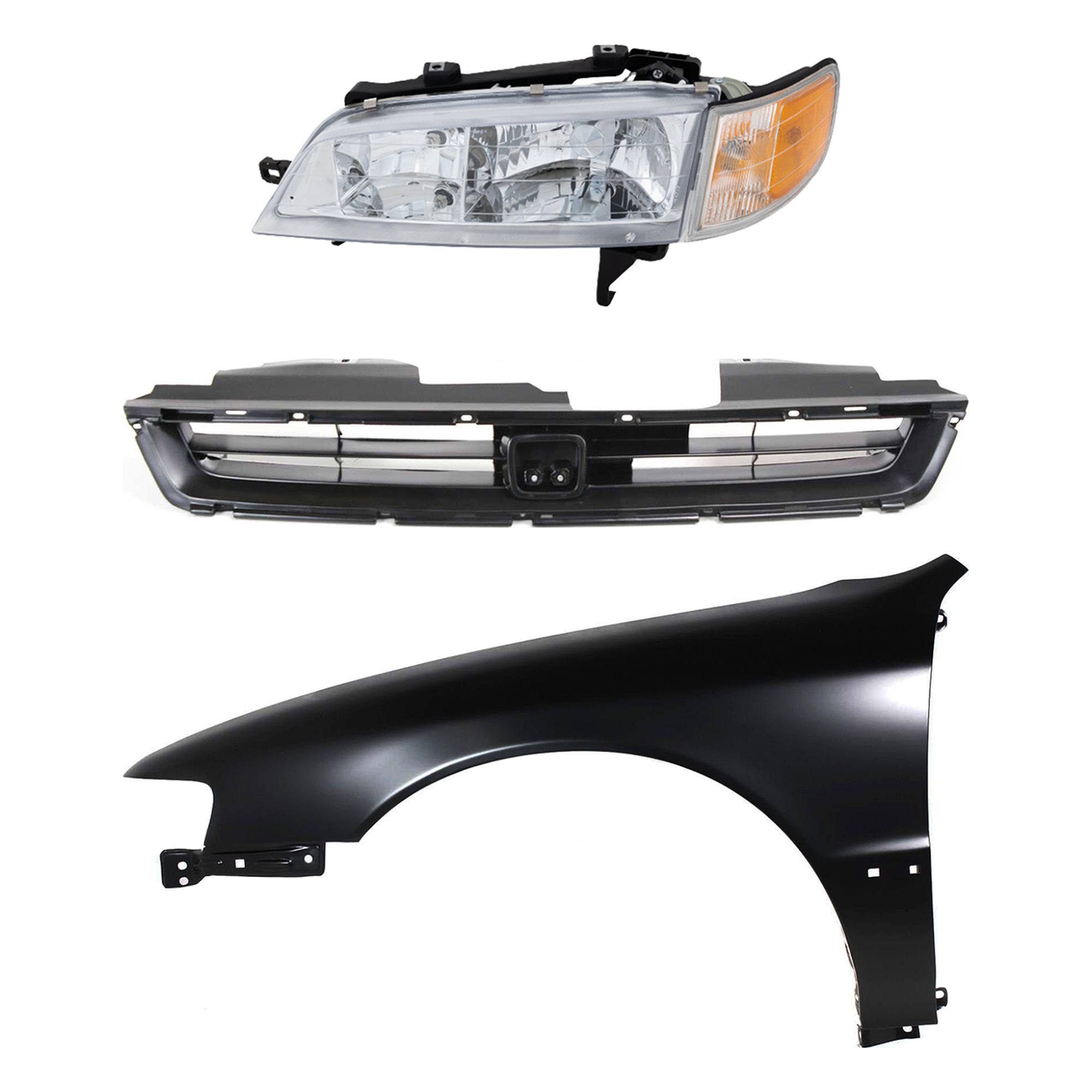 AM ACCORD 96-97 HEAD LAMP LH Assembly Halogen 3 pc Kit with Fender and Grille Assembly SKU KIT 030323-7002 Partslink HO2502106 HO1240122 HO1200135 OEM 33150SV4A02-60261SV4508ZZ 7510