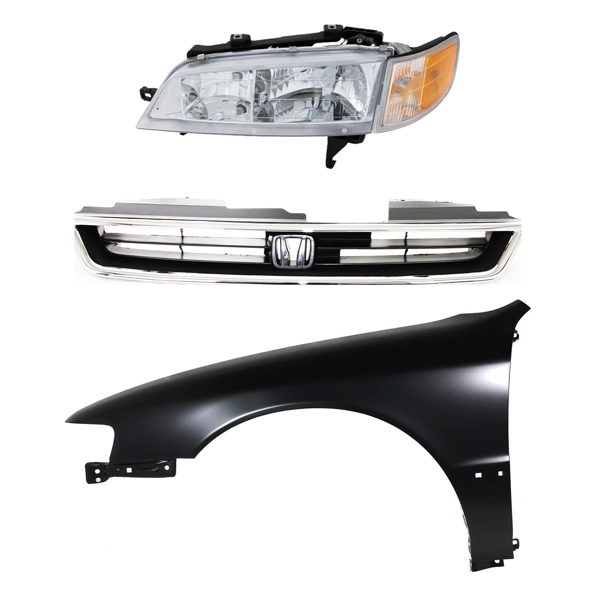 AM ACCORD 94-97 HEAD LAMP LH Assembly Halogen 3 pc Kit with Fender and Grille SKU KIT 030323-7102 Partslink HO2502106 HO1240122 HO1200136 OEM 33150SV4A02-60261SV4508ZZ 7510