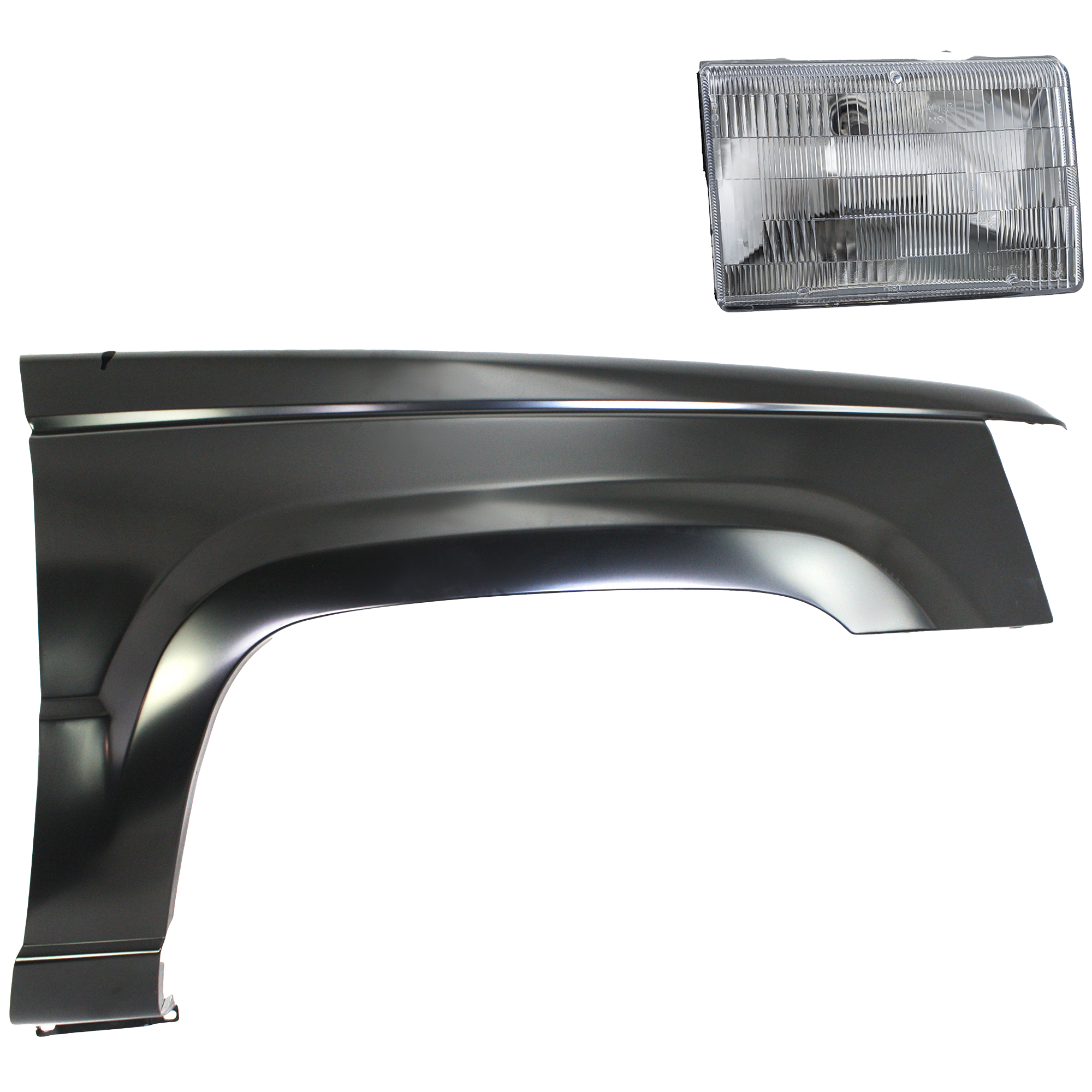 AM GRAND CHEROKEE 93-95 FRONT FENDER RH Primed 2 pc Kit with Headlight SKU KIT 030323-7604 Partslink CH1241202 CH2503104 OEM 55031834-55155126-55055118AB