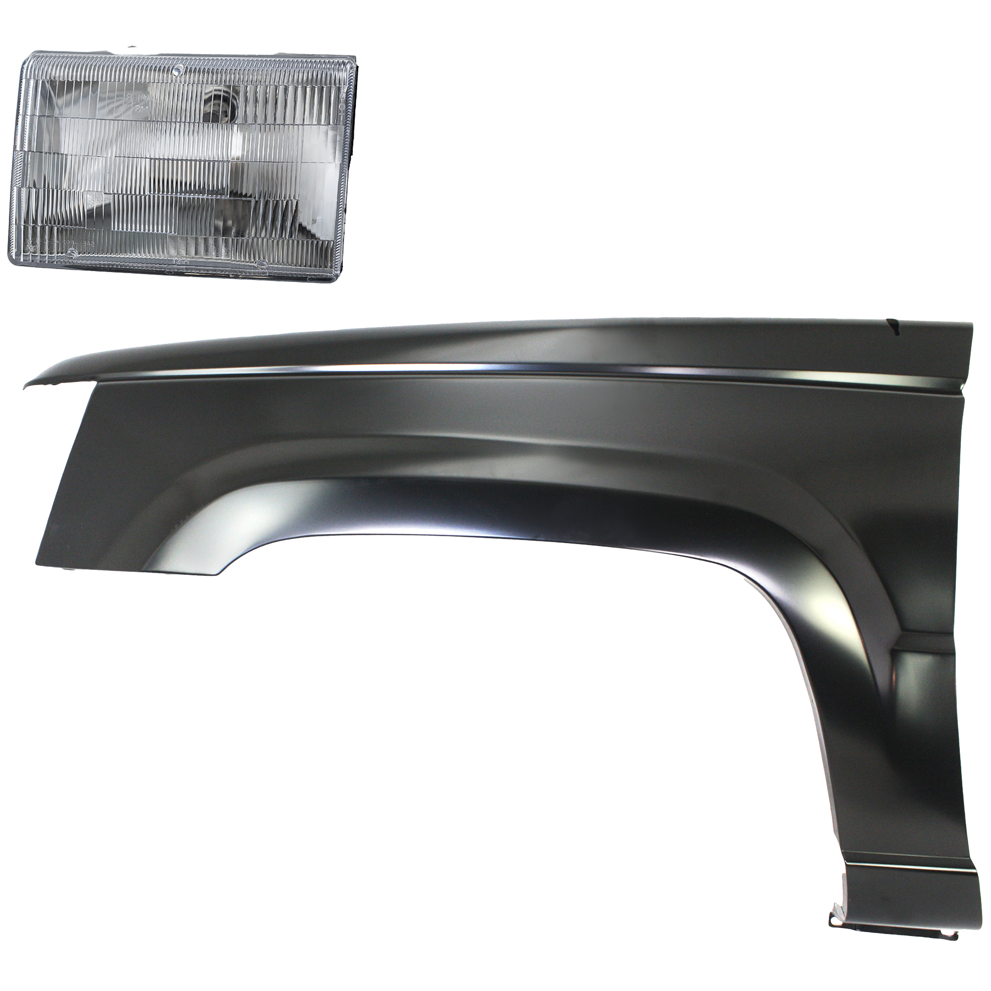 AM GRAND CHEROKEE 93-95 FRONT FENDER LH Primed 2 pc Kit with Headlight SKU KIT 030323-7605 Partslink CH1240202 CH2502104 OEM 55031835-55155127-55055119AB