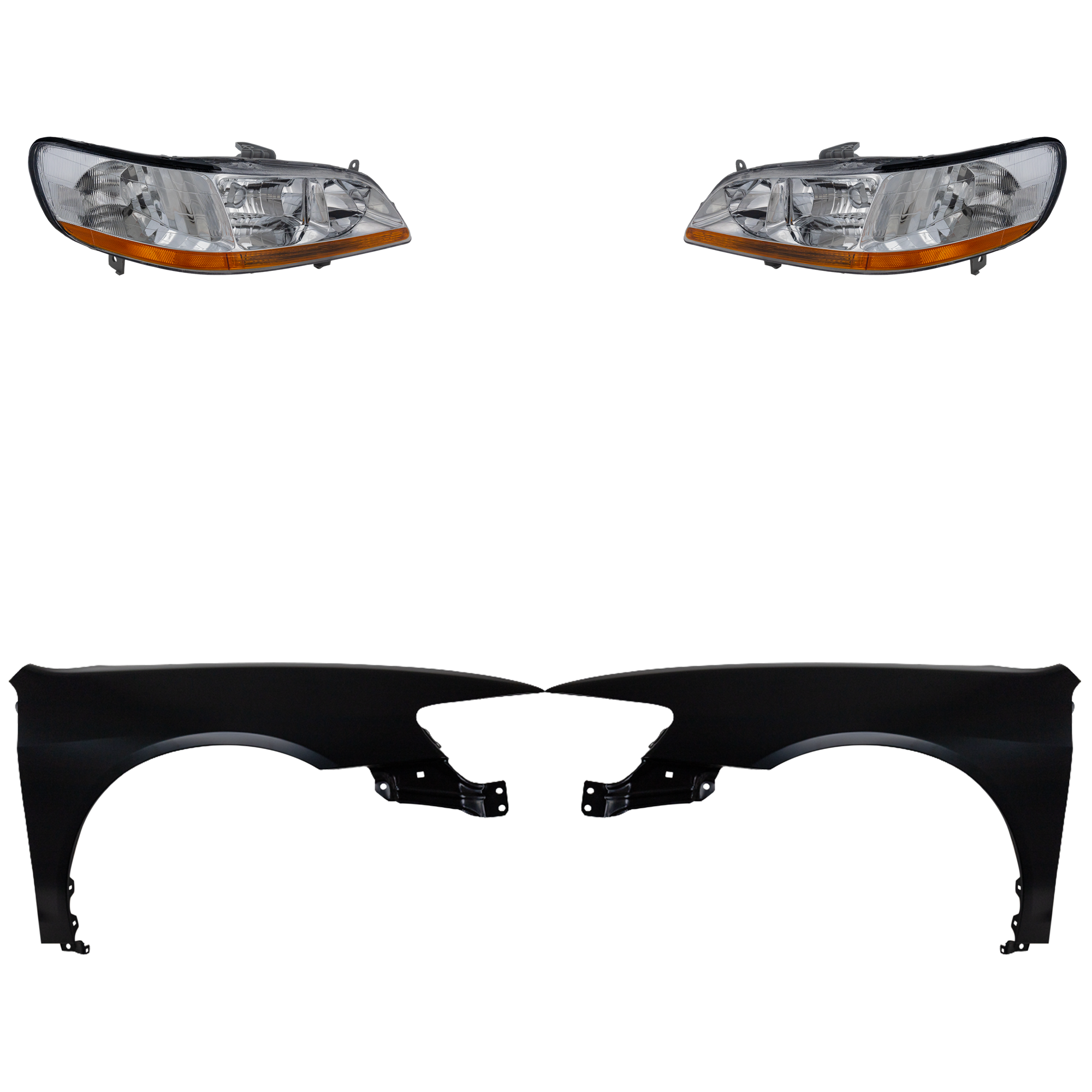 AM ACCORD 98-00 HEAD LAMP RH AND LH Lens and Housing Halogen 4 pc Kit with Fenders SKU KIT 030323-8203 Partslink HO2503111 HO2502111 HO1240152 HO1241152 OEM 33101S84A01-33151S84A01-60261S