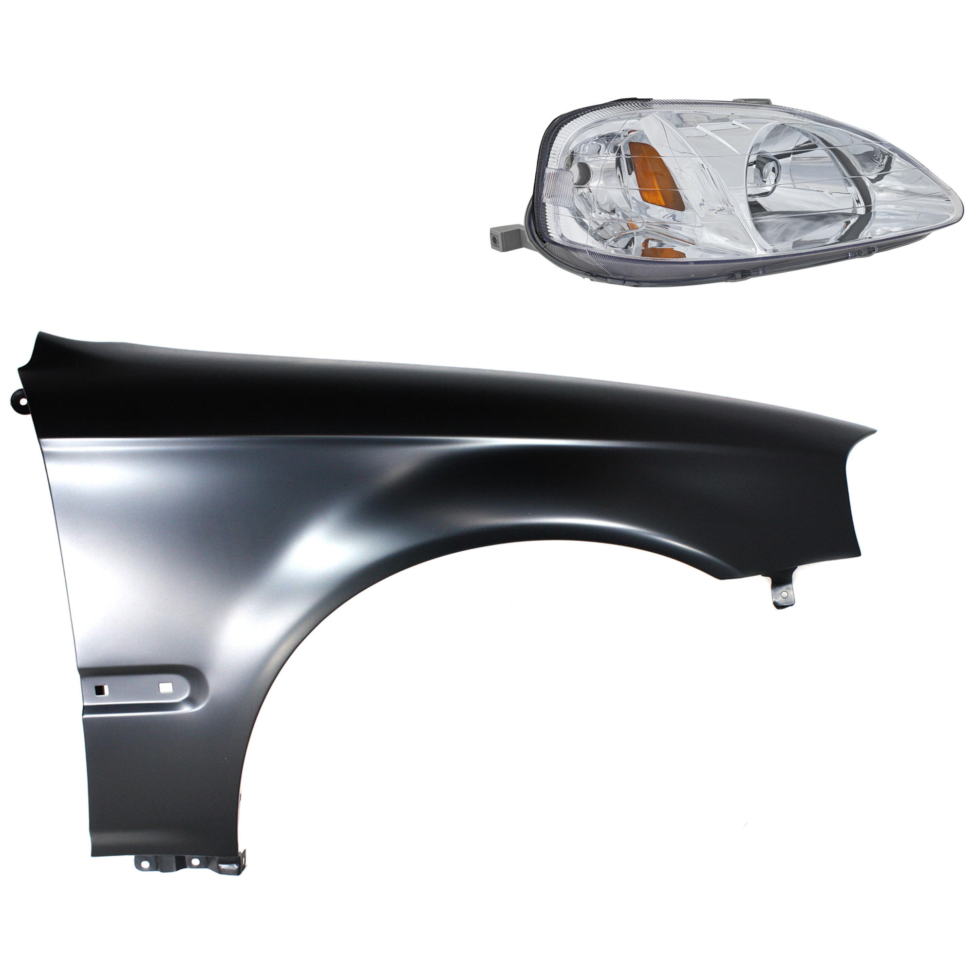 AM CIVIC 99-00 HEAD LAMP RH Lens and Housing Halogen 2 pc Kit with Fender SKU KIT 030323-8304 Partslink HO2503113 HO1241151 OEM 33101S01A02-60211S01A10ZZ