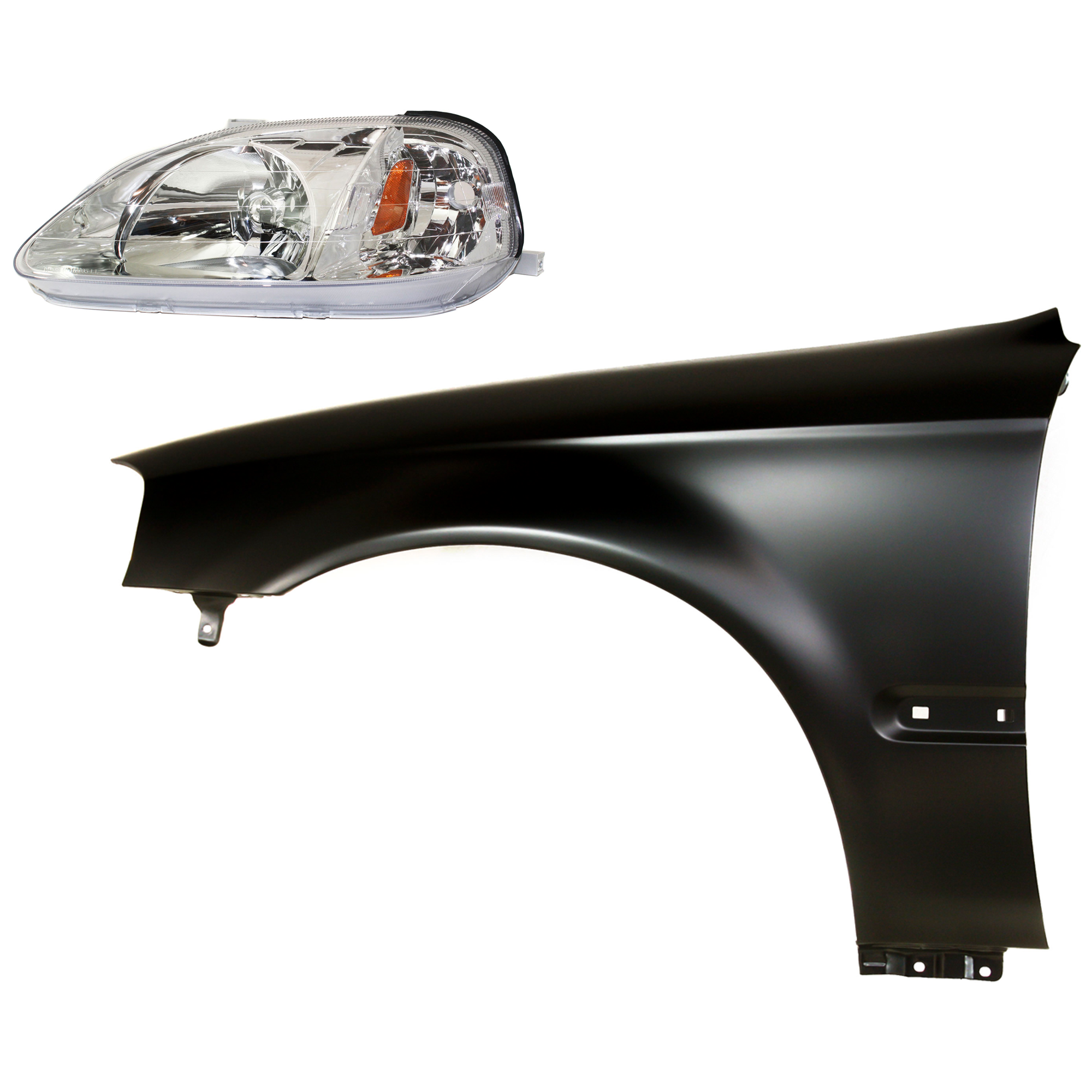 AM CIVIC 99-00 HEAD LAMP LH Lens and Housing Halogen 2 pc Kit with Fender SKU KIT 030323-8305 Partslink HO2502113 HO1240151 OEM 33151S01A02-60261S01A10ZZ