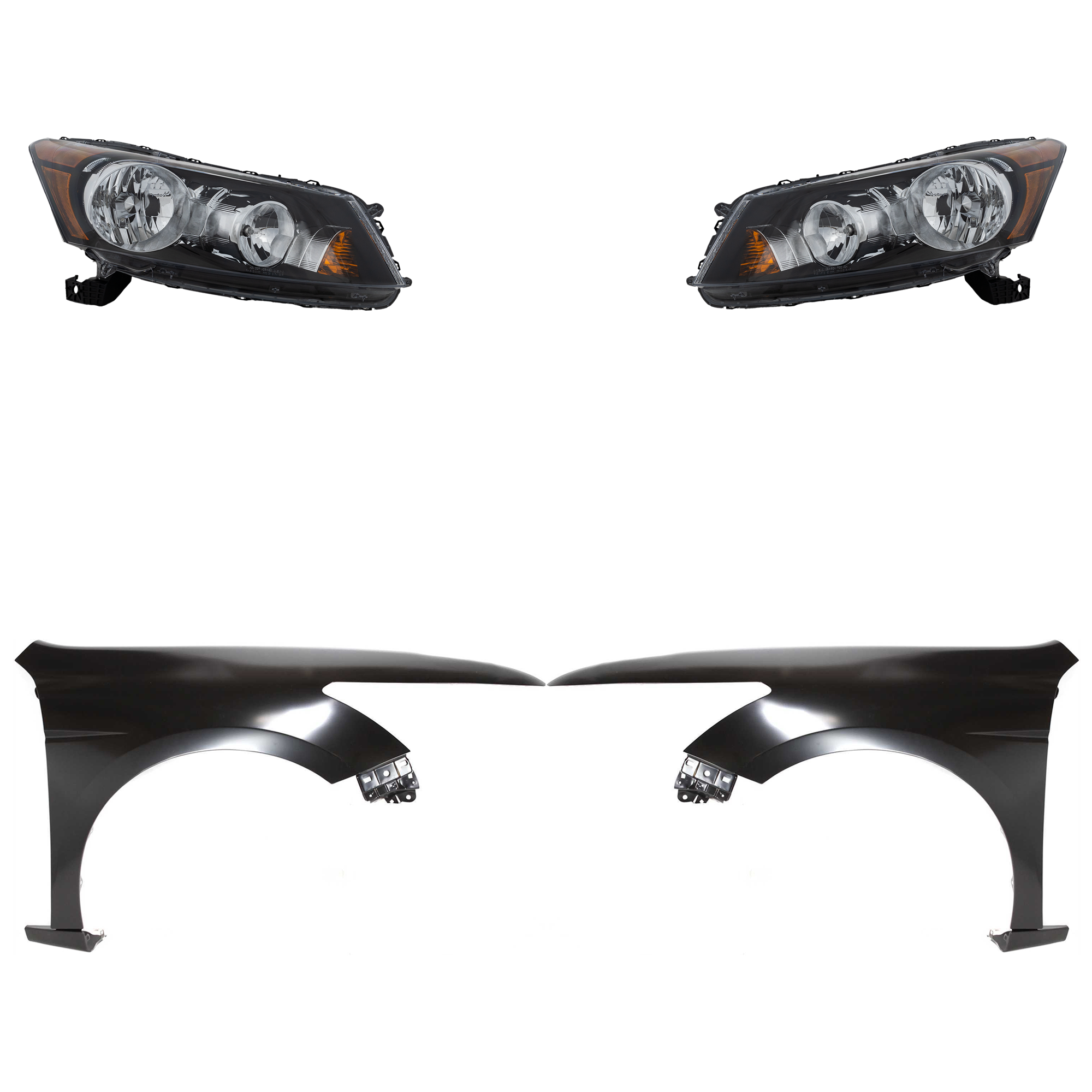 AM ACCORD 08-10 HEAD LAMP RH AND LH Assembly Halogen 4 pc Kit with Fenders SKU KIT 030323-9403 Partslink HO2502130 HO2503130 HO1240173 HO1241173 OEM 33100TA0A01-33150TA0A01-60260T