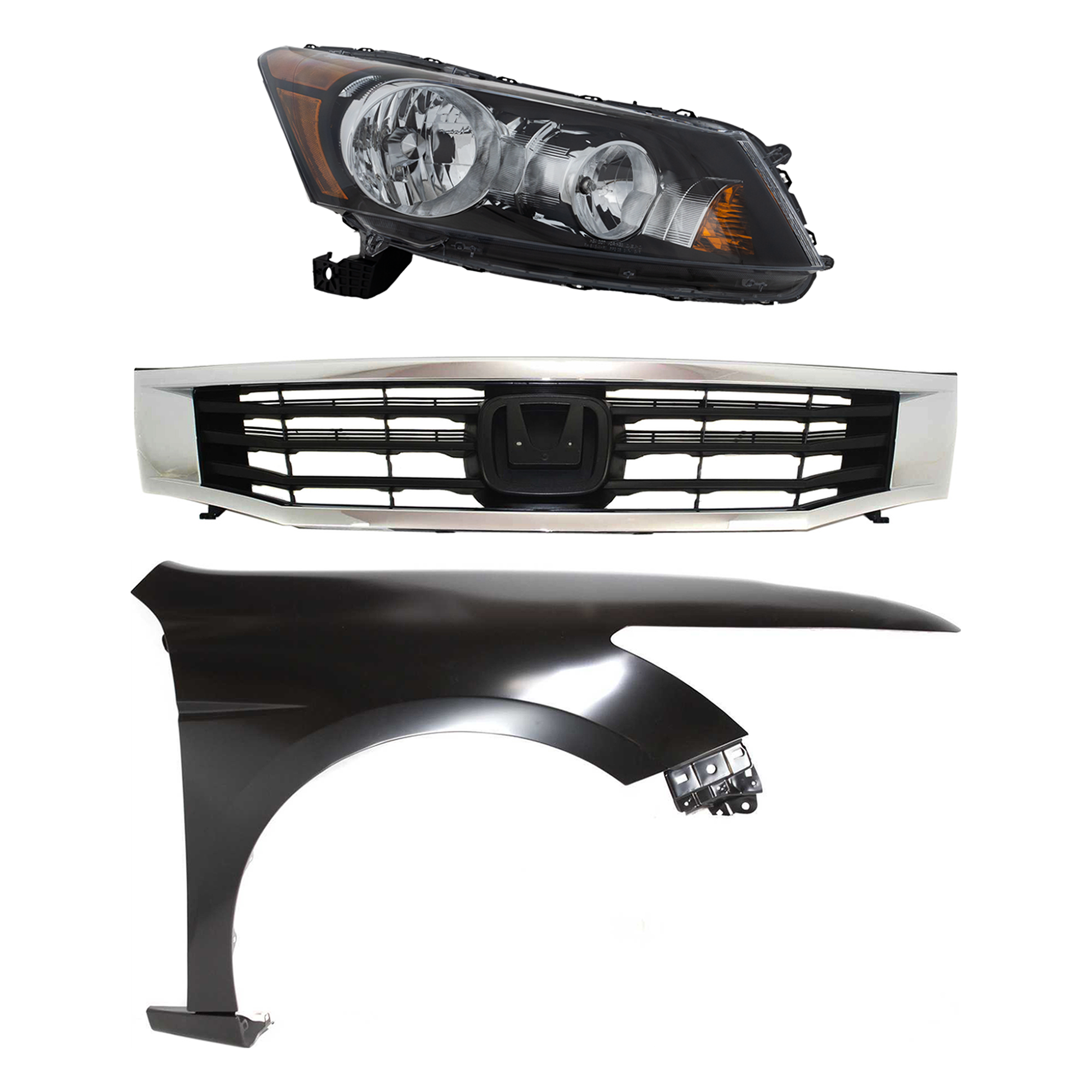 AM ACCORD 08-10 HEAD LAMP RH Assembly Halogen 3 pc Kit with Fender and Grille SKU KIT 030323-9501 Partslink HO2503130 HO1241173 Performance OEM 33100TA0A01-60210TA0A91ZZ Perf