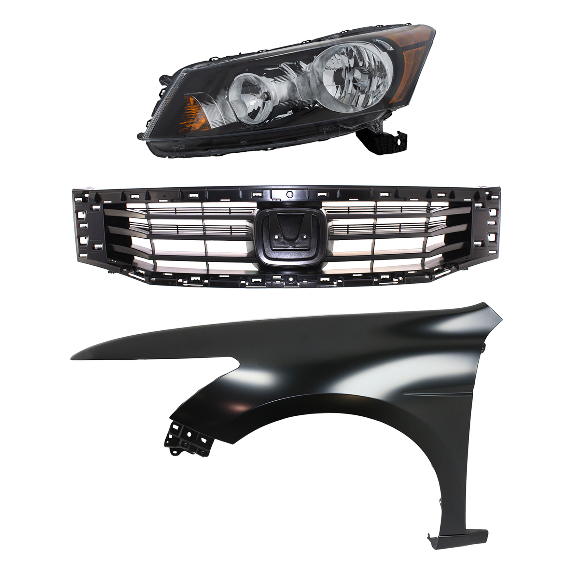 AM ACCORD 08-10 HEAD LAMP LH Assembly Halogen 3 pc Kit with Fender and Grille Insert CAPA SKU KIT 030323-9802 Partslink HO1200189C HO1240173C HO2502130C OEM 33150TA0A01-60260TA0A91ZZ 7112
