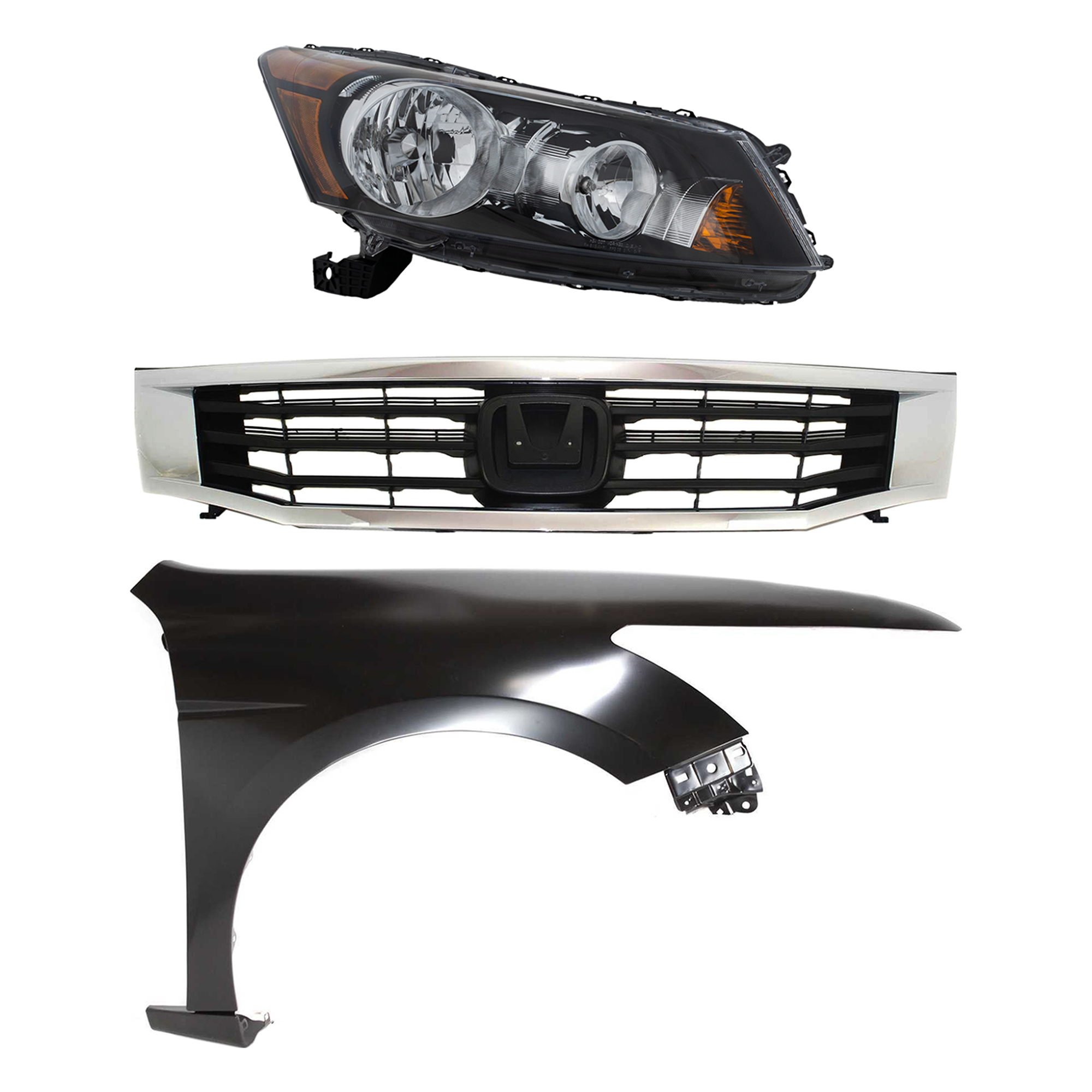 AM ACCORD 08-10 HEAD LAMP RH Assembly Halogen 3 pc Kit with Fender and Grille Assembly CAPA SKU KIT 030323-9901 Partslink HO2503130C HO1241173C Performance OEM 33100TA0A01-60210TA0A91ZZ Perf