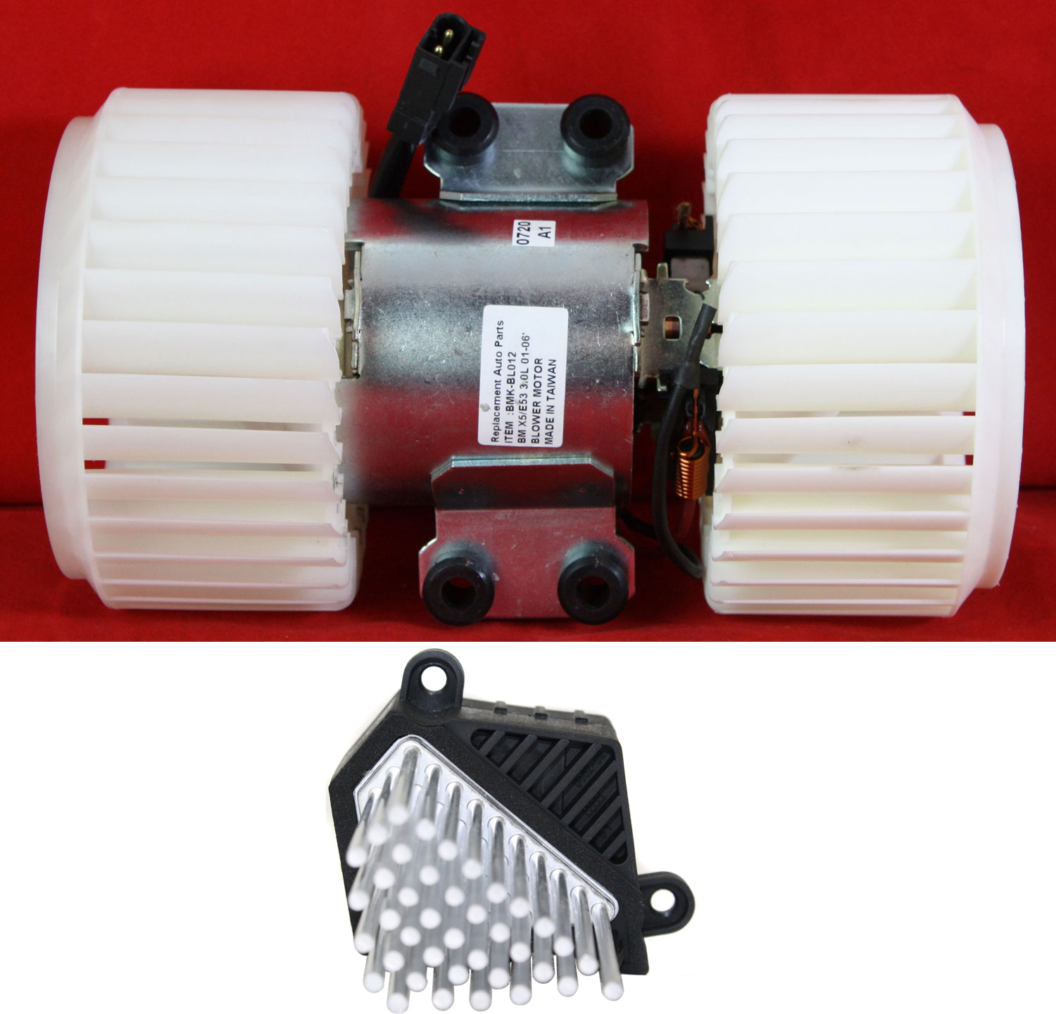 AM X5-01-06 BLOWER MOTOR 2 pc kit w Blower Motor Resistor SKU KIT 030418-02 Partslink BM3126106 OEM 64118382305-20421-300404-97352