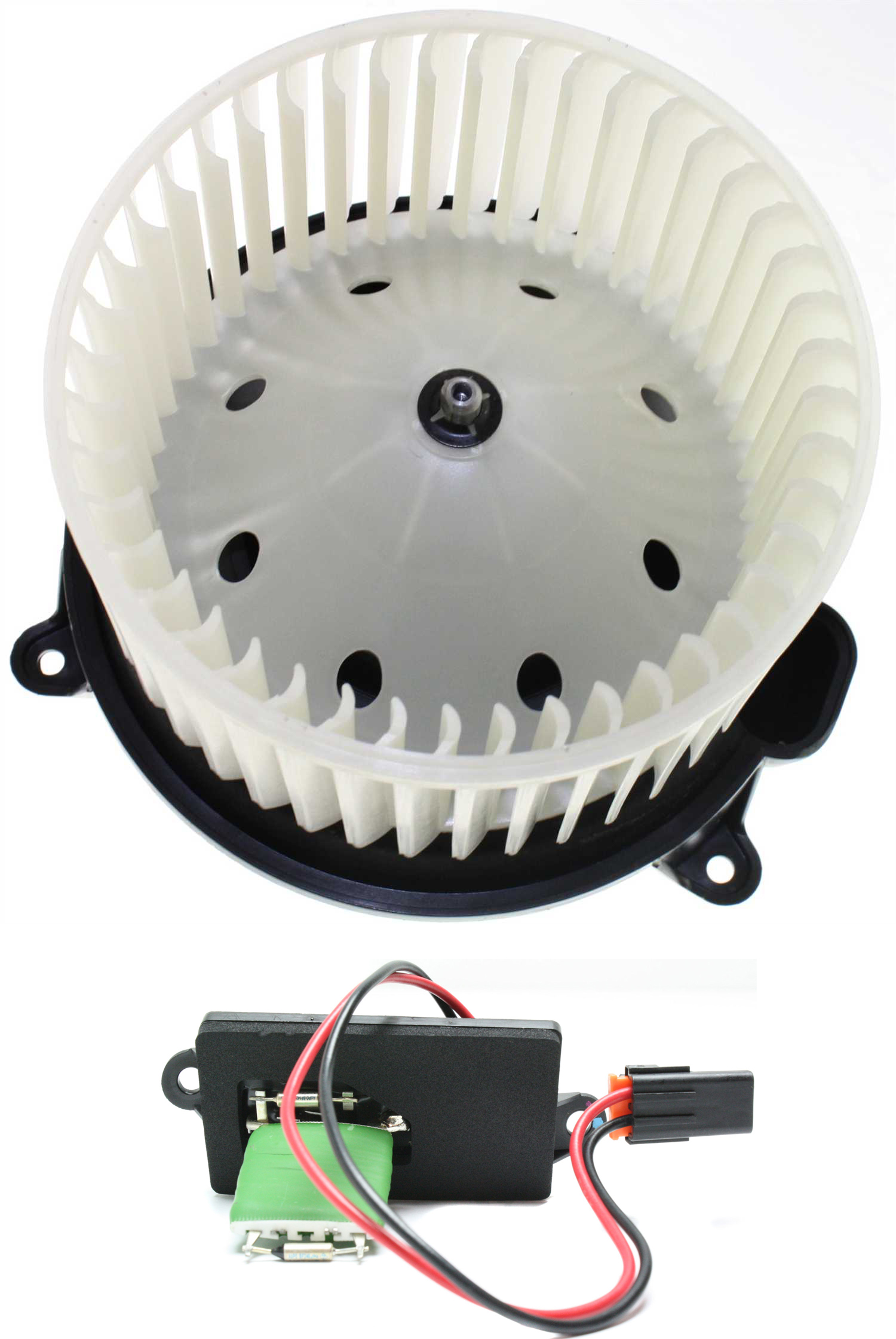 AM SIERRA SILVERADO 03-07 BLOWER MOTOR 2 pc kit w Wheel Front Manual A C w Custom Front Floor Console w Resistor SKU KIT 030418-07 OEM 88986838-20293-1581087-1530507