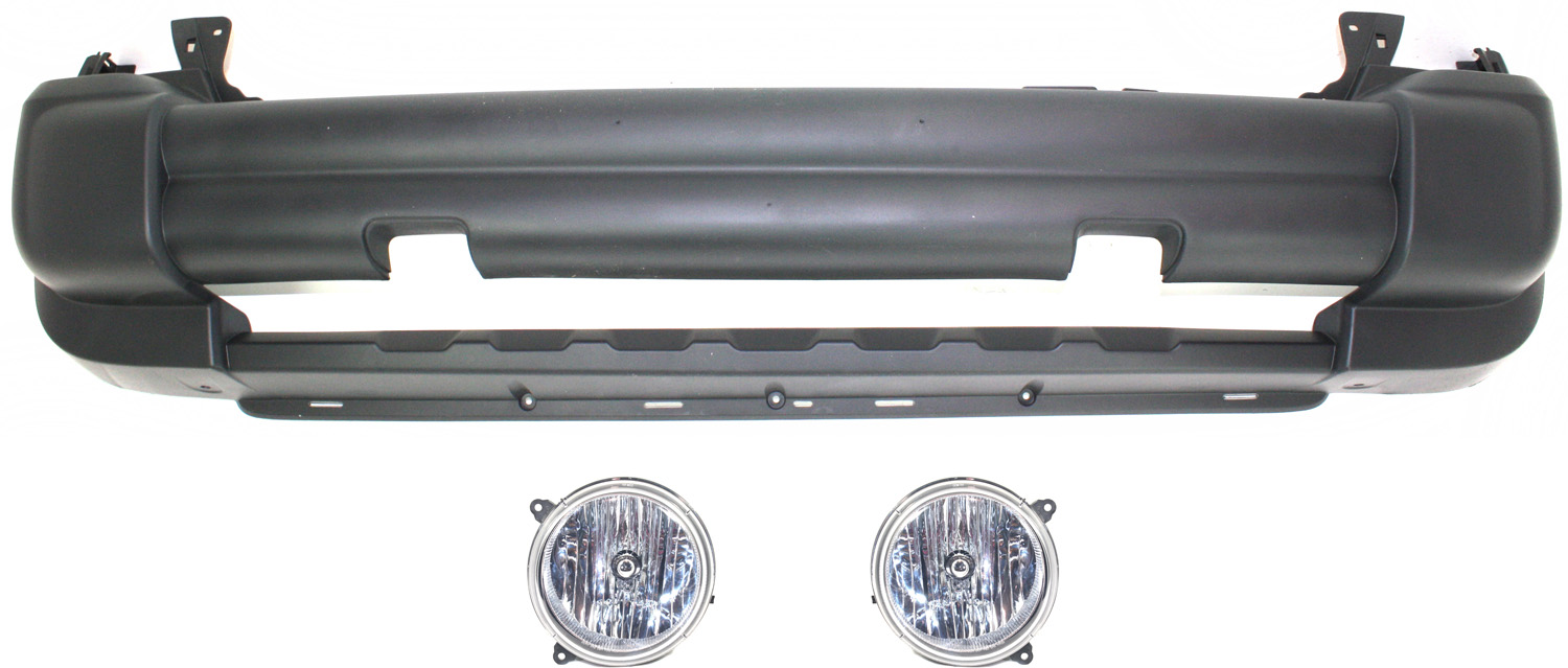 AM LIBERTY 05-07 FRONT BUMPER COVER 3 pc Kit with Headlights Sport Utility SKU KIT 030418-126 Partslink CH1000454 CH2502156 CH2503156 OEM 5JG91CD7AB 5JG91CD7AD 55157141