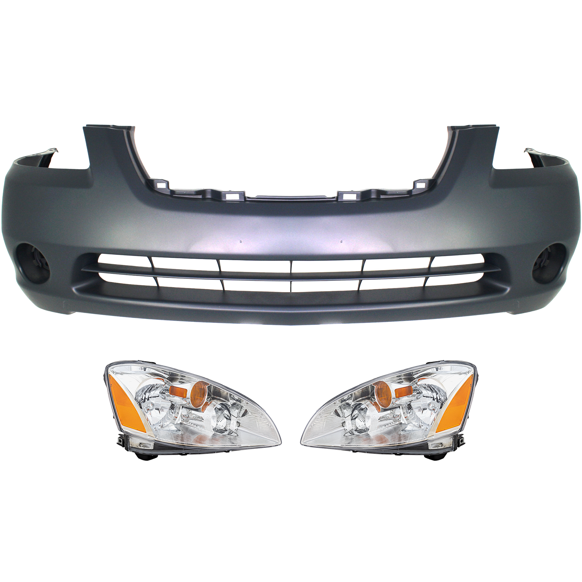 AM ALTIMA 02-04 HEAD LAMP RH AND LH Assembly Halogen 3 pc Kit with Bumper Cover SKU KIT 030418-146 Partslink NI2503142 NI2502142 NI1000193 OEM 260103Z626-260603Z626-620228J0