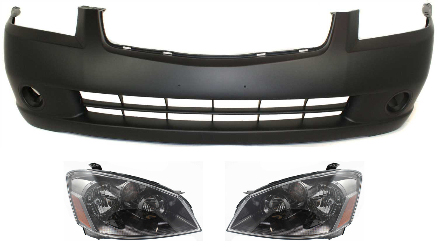 AM ALTIMA 05-06 HEAD LAMP RH AND LH Assembly Halogen 3 pc Kit with Bumper Cover SKU KIT 030418-148 Partslink NI2503156 NI2502156 NI1000219 OEM 26010ZB525-26060ZB525-62022ZB0