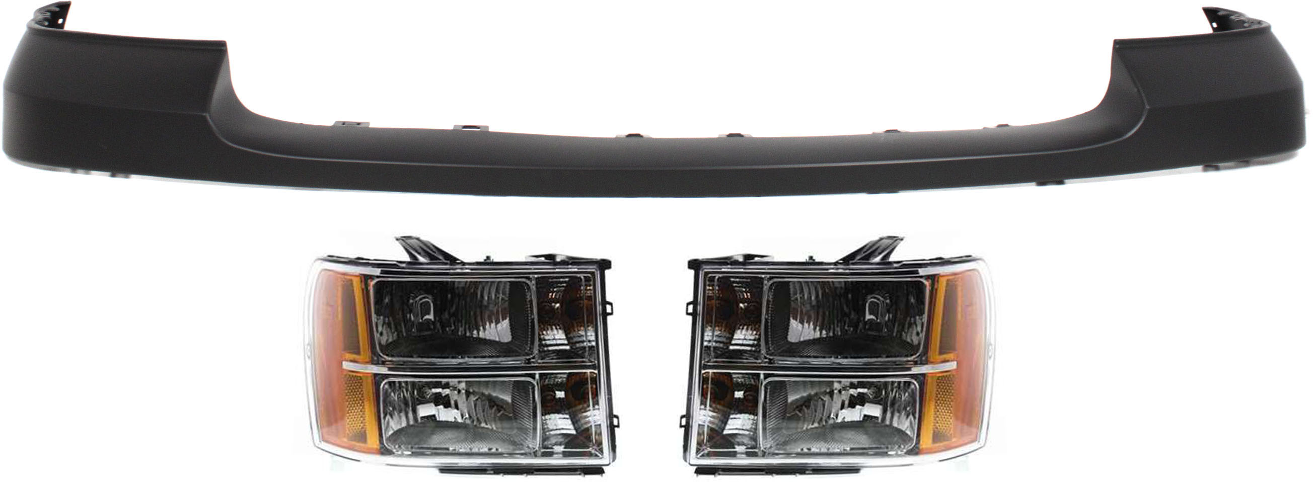 AM SIERRA 1500-07-13 HEAD LAMP RH AND LH with Bulbs 3 pc Kit with Bumper Cover SKU KIT 030418-24 Partslink GM2502283 GM2503283 GM1014102 OEM 20980241-22853030-25783584
