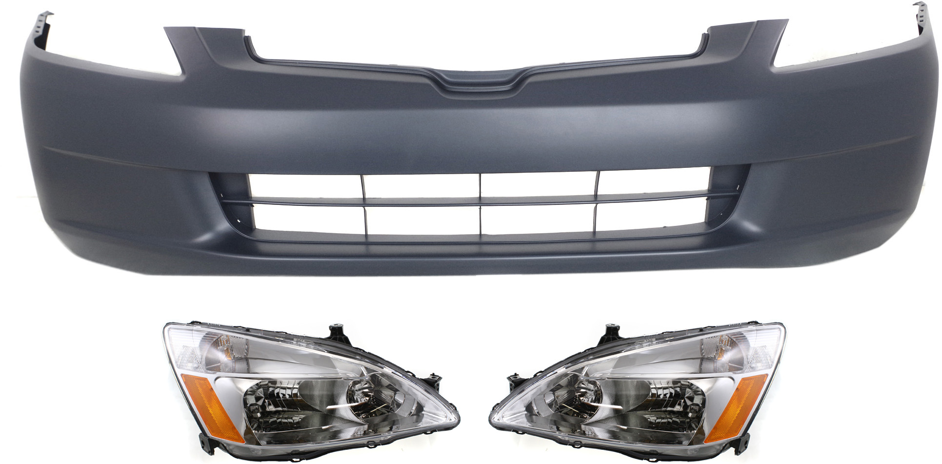 AM ACCORD 03-05 HEAD LAMP RH AND LH Lens and Housing Halogen 3 pc Kit with Bumper Cover SKU KIT 030418-25 Partslink HO1000210C HO2502120C HO2503120C OEM 04711SDAA90ZZ 33101SDAA01-3315