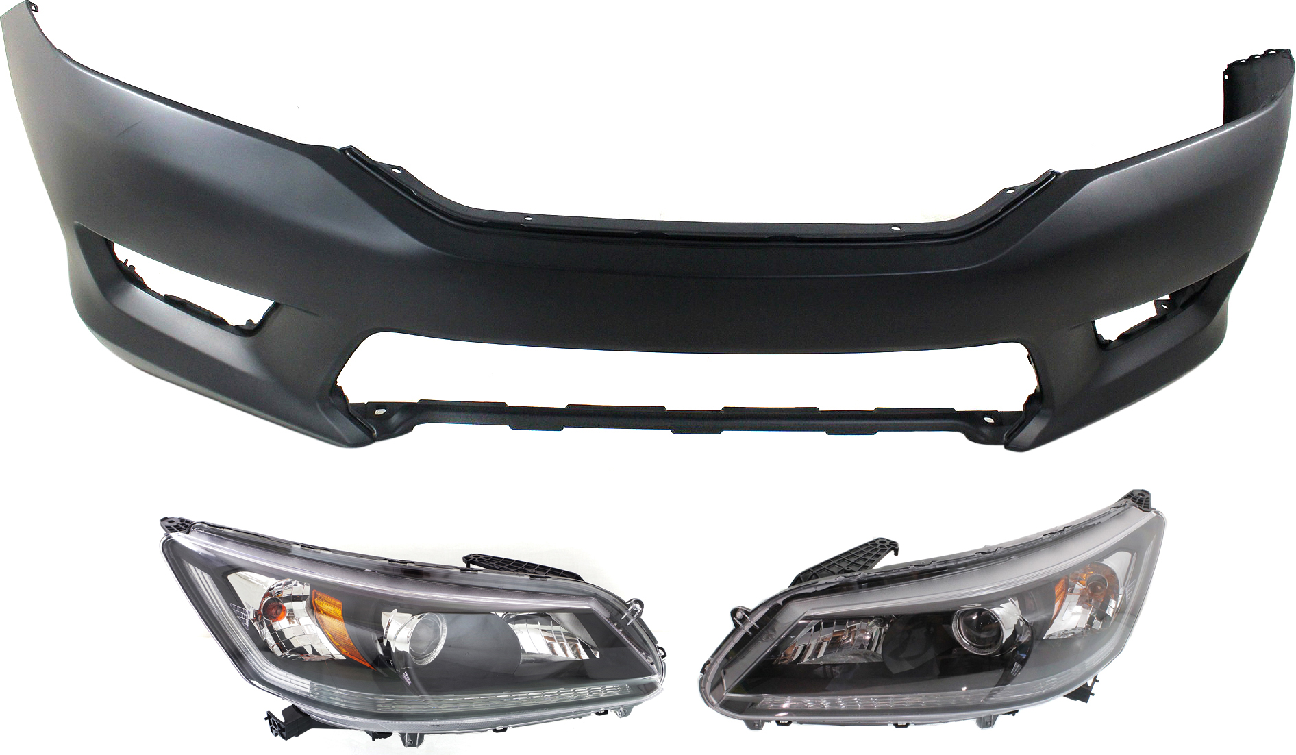 AM ACCORD 13-15 HEAD LAMP RH AND LH Assembly Halogen 3 pc Kit with Bumper Cover SKU KIT 030418-32 Partslink HO1000288C HO2502151C HO2503151C OEM 04711T2AA90ZZ 33100T2AA01-3315