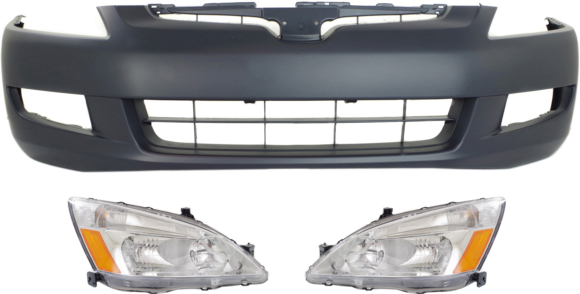 AM ACCORD 03-05 HEAD LAMP RH AND LH Assembly Halogen 3 pc Kit with Bumper Cover SKU KIT 030418-42 Partslink HO1000212 OEM 33151SDAA01 PFM 33101SDAA01 PF