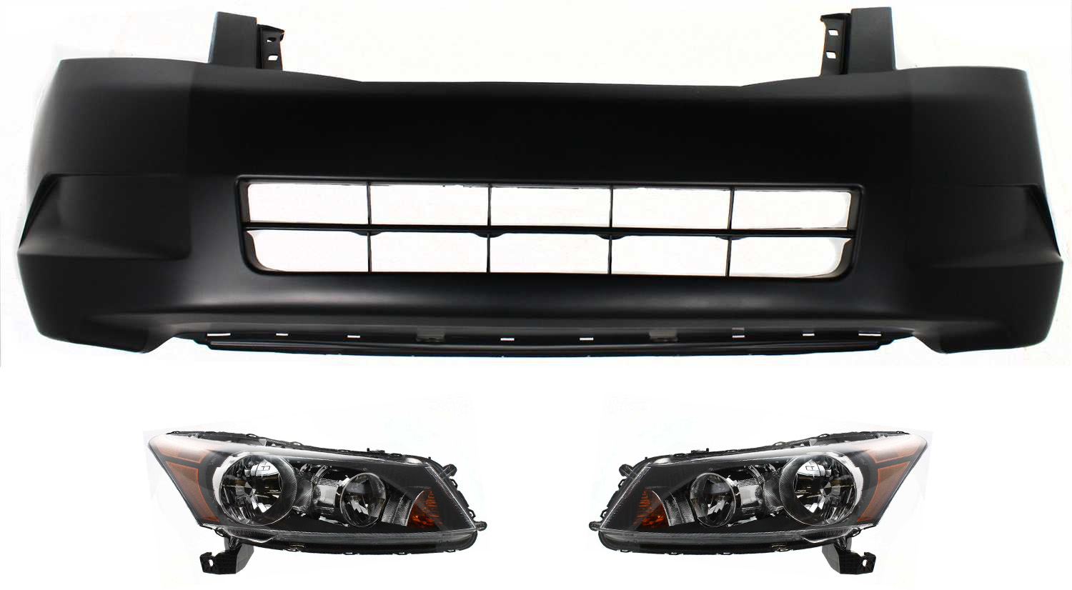 AM ACCORD 08-10 HEAD LAMP RH AND LH Assembly Halogen 3 pc Kit with Bumper Cover SKU KIT 030418-45 Partslink HO2503130 HO2502130 HO1000254 OEM 33100TA0A01-33150TA0A01-04711T
